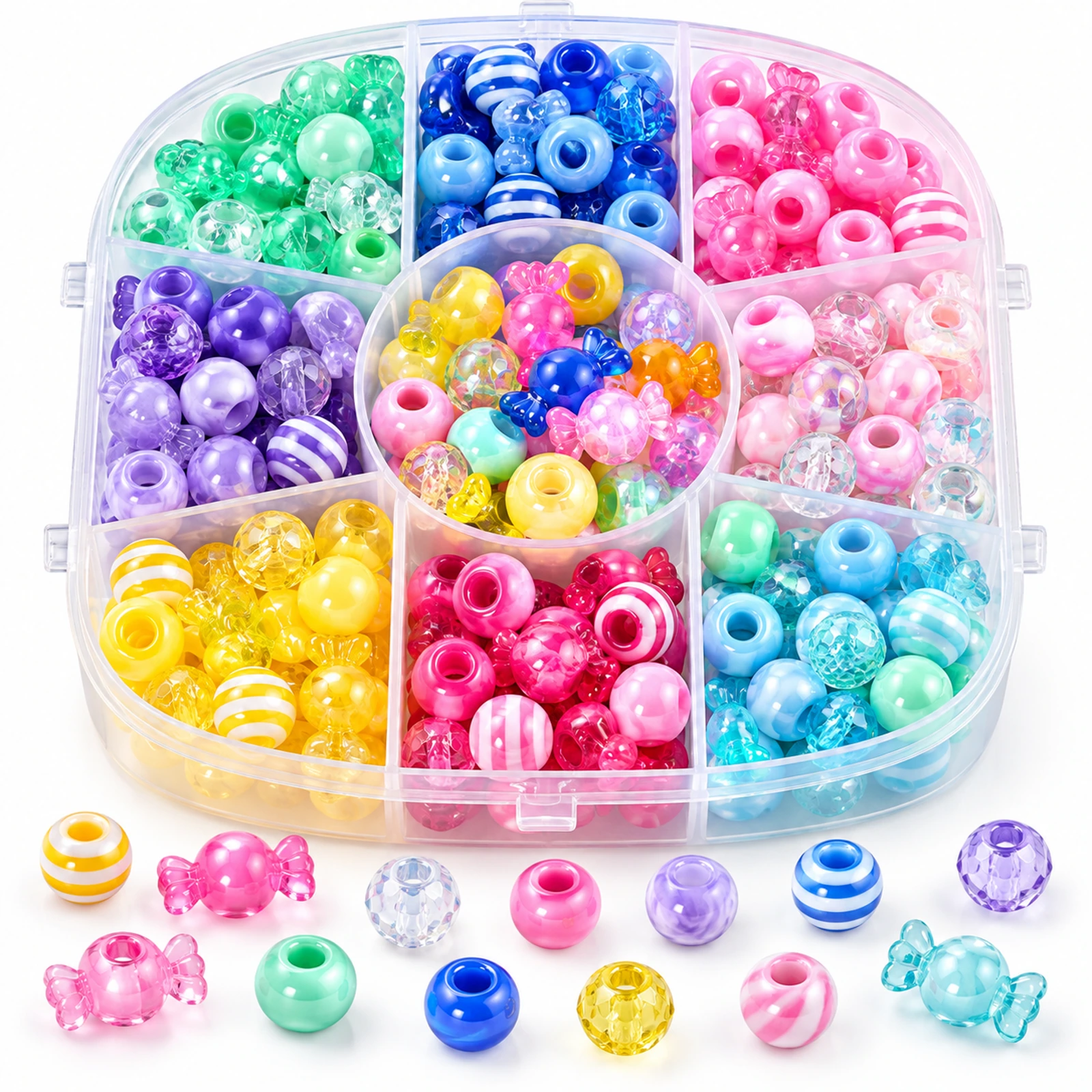 224-Piece 9-Style Acrylic Big-Hole Beads Kit