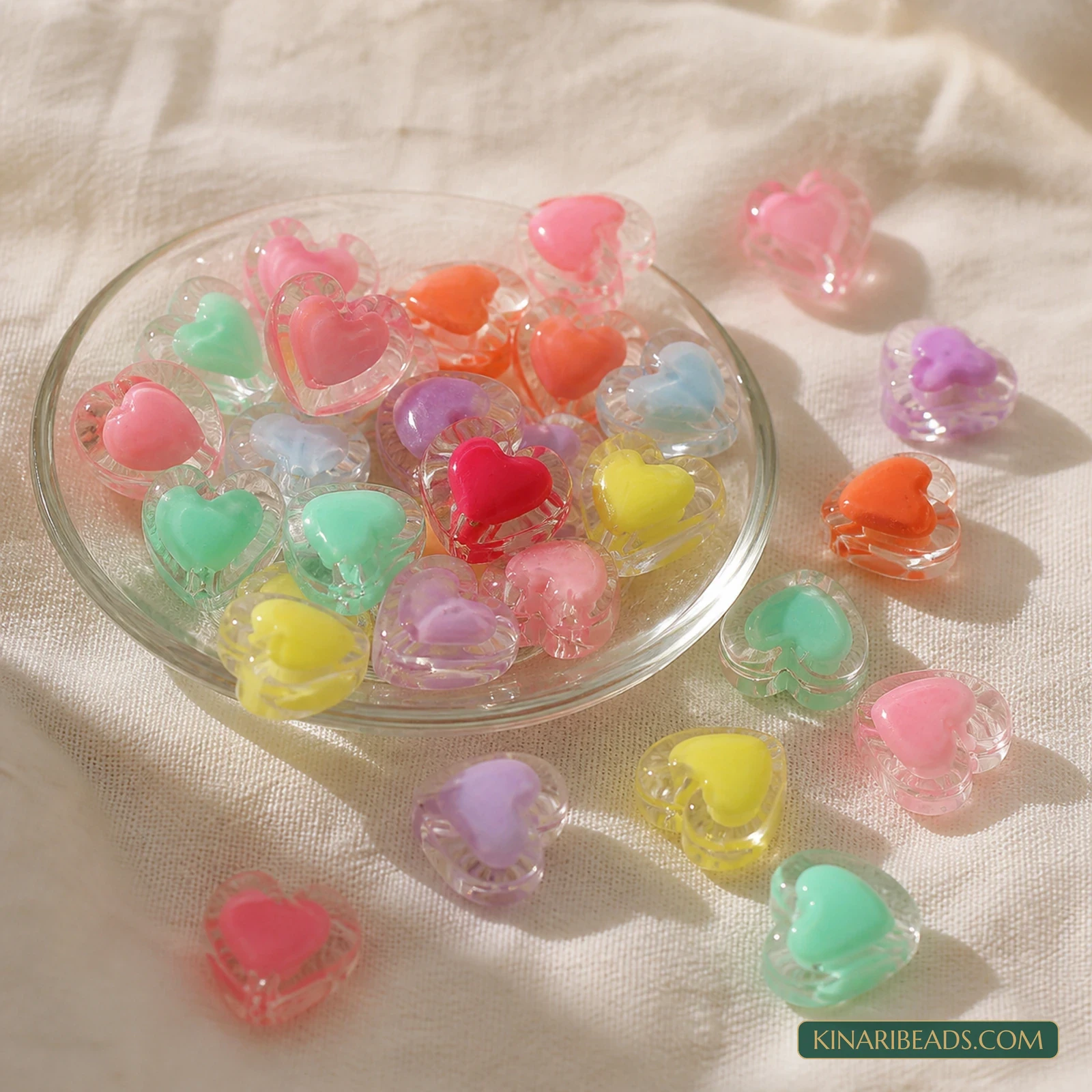 22x13mm Transparent Heart Acrylic Beads with Pastel Inner Heart - 100g (Approx. 58 Pcs) product image