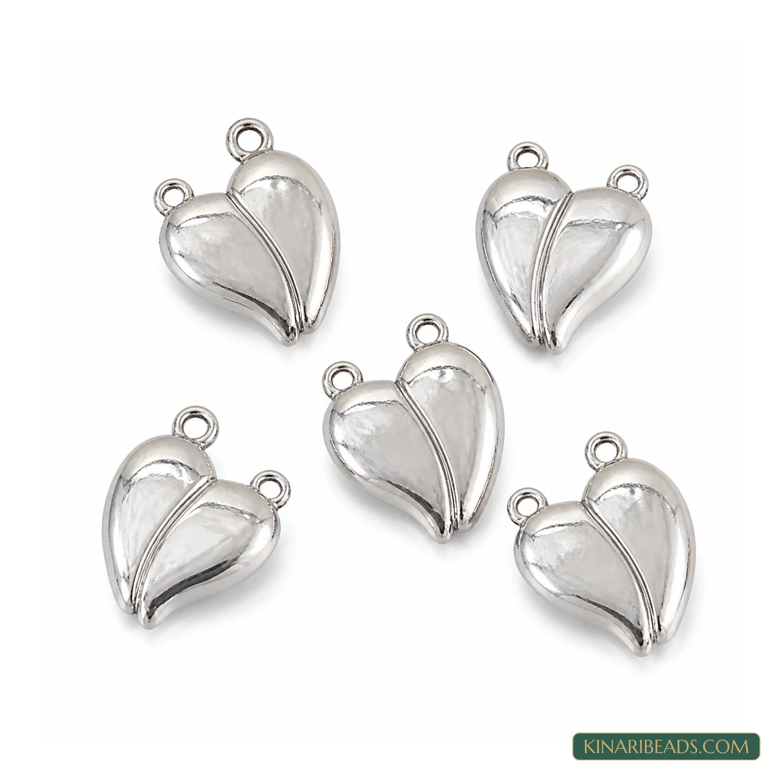 22x17mm Heart Couple Magnetic Jewellery Clasp Connectors – 5 Pcs - Silver colour