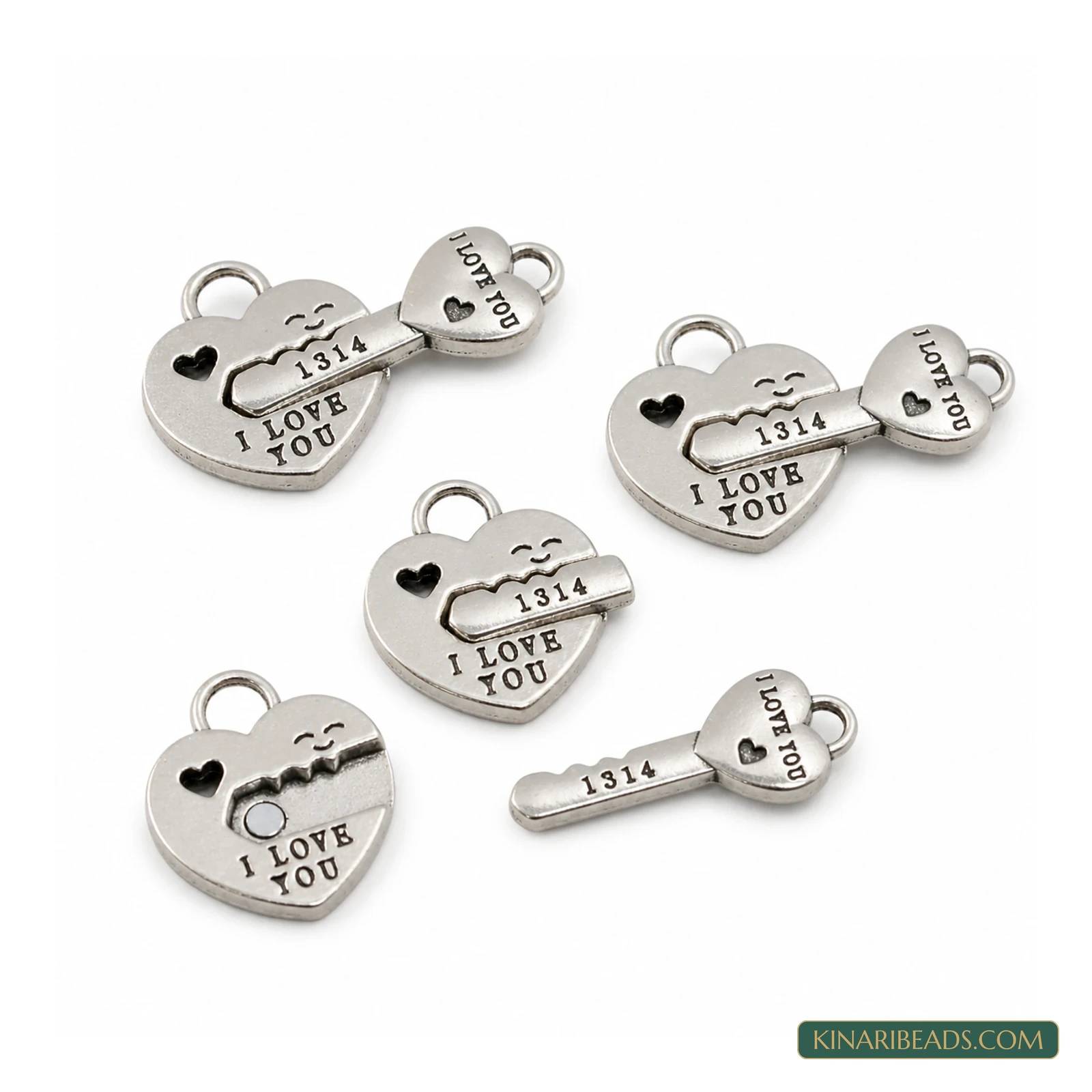 22x35mm Heart Lock & Key Couple Magnetic Jewellery Clasp Connectors – 5 Pcs - Silver colour