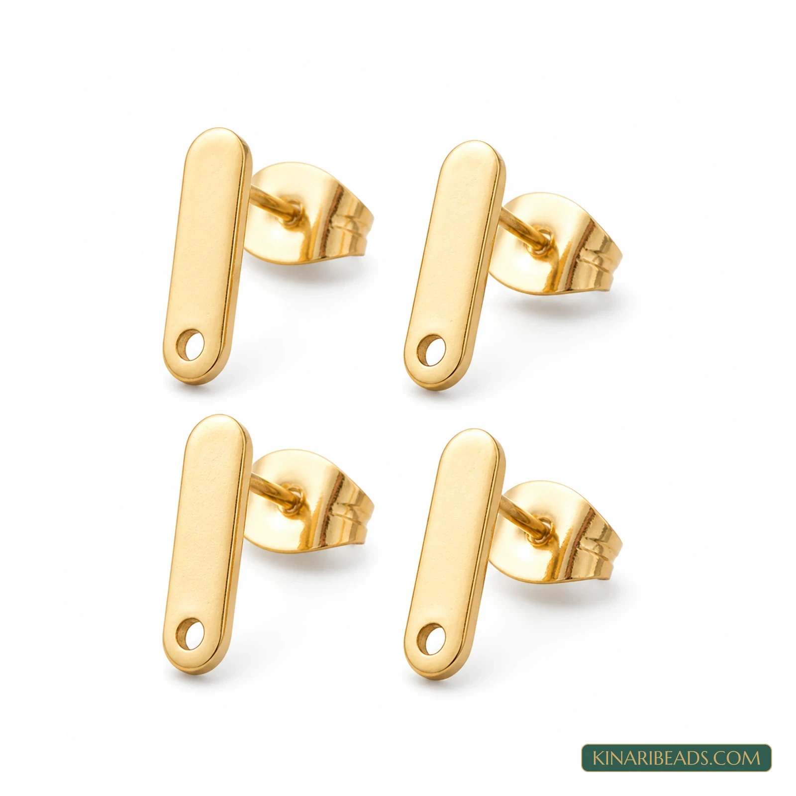24K Gold-Plated Bar Stud Findings – 12x3.5mm, 2 Pairs