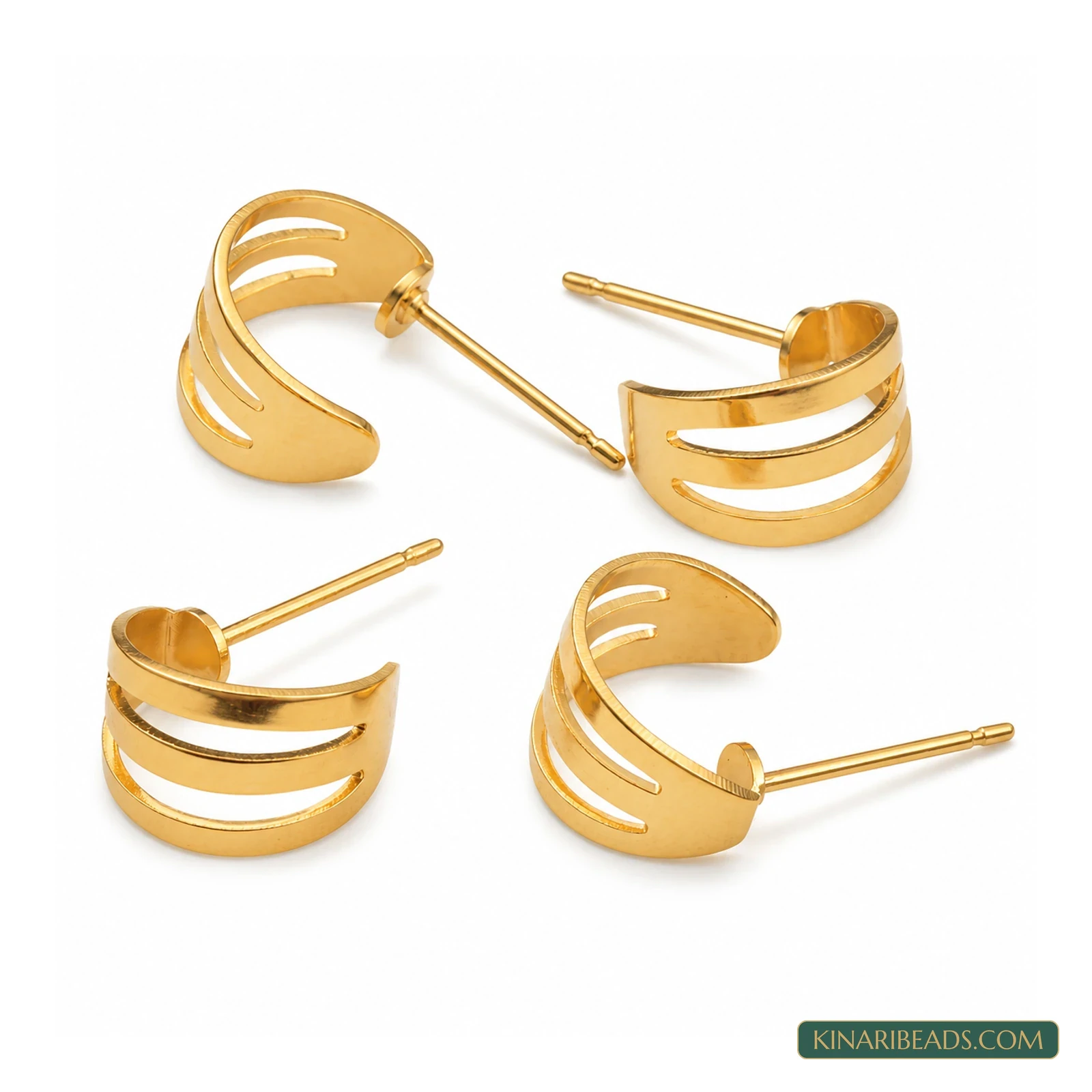 24K Gold-Plated Brass Stud Settings – 17.5mm, 4 Pack