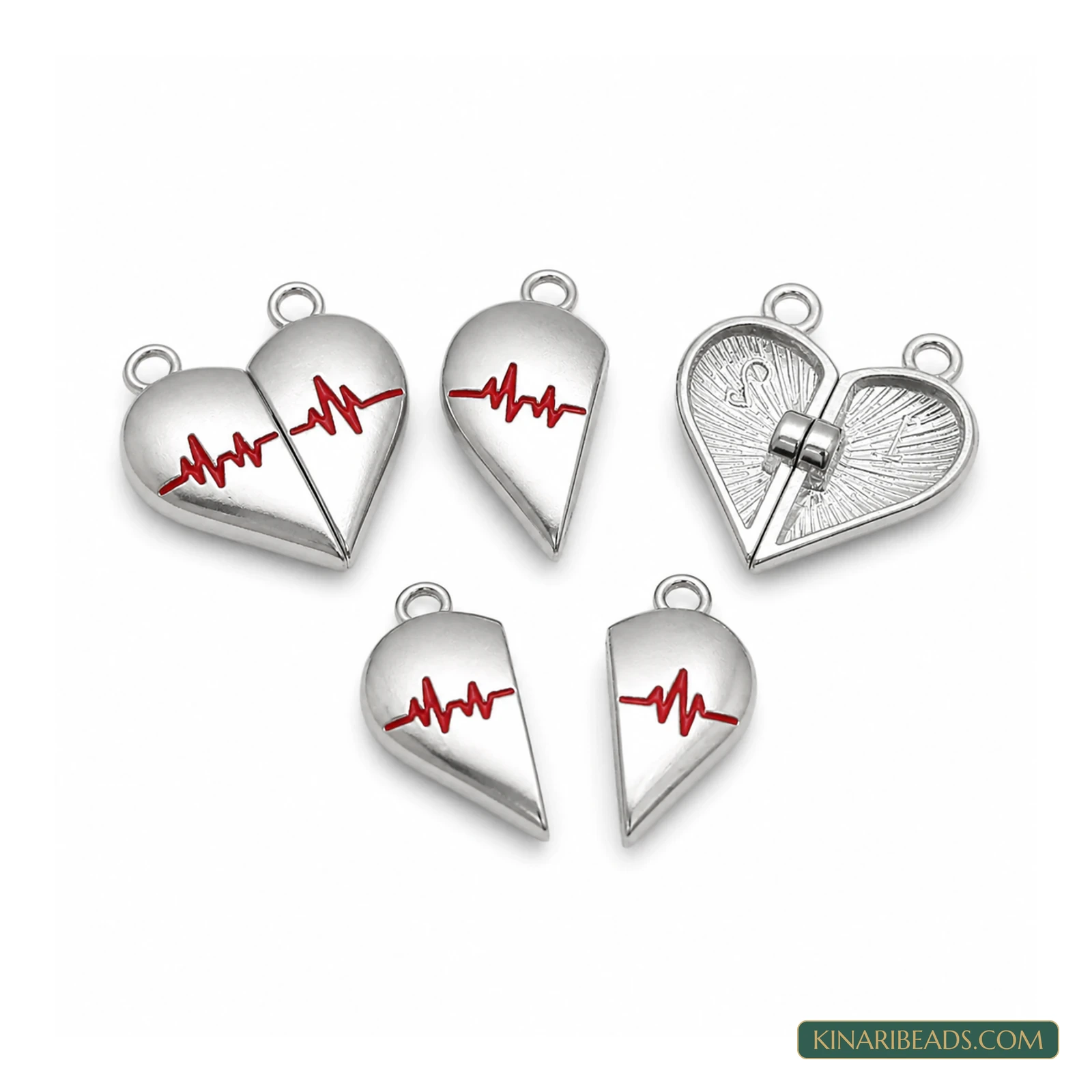 24x22mm Heartbeat Couple Magnetic Jewellery Clasp Connectors – 5 Pcs - Silver colour