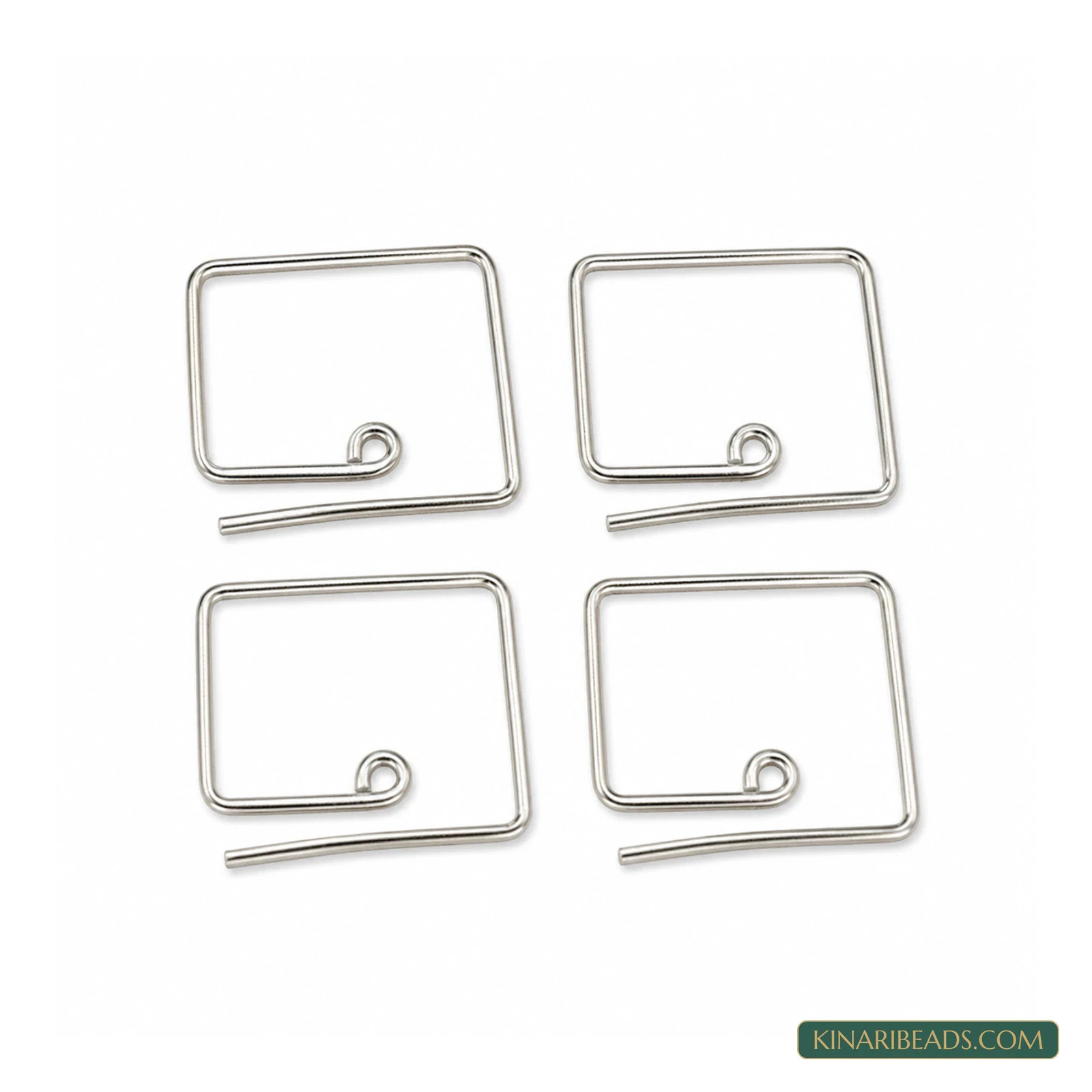 25mm, Brass Earring Hooks – 4 Pack, Kinari Style EF121 - Silver colour