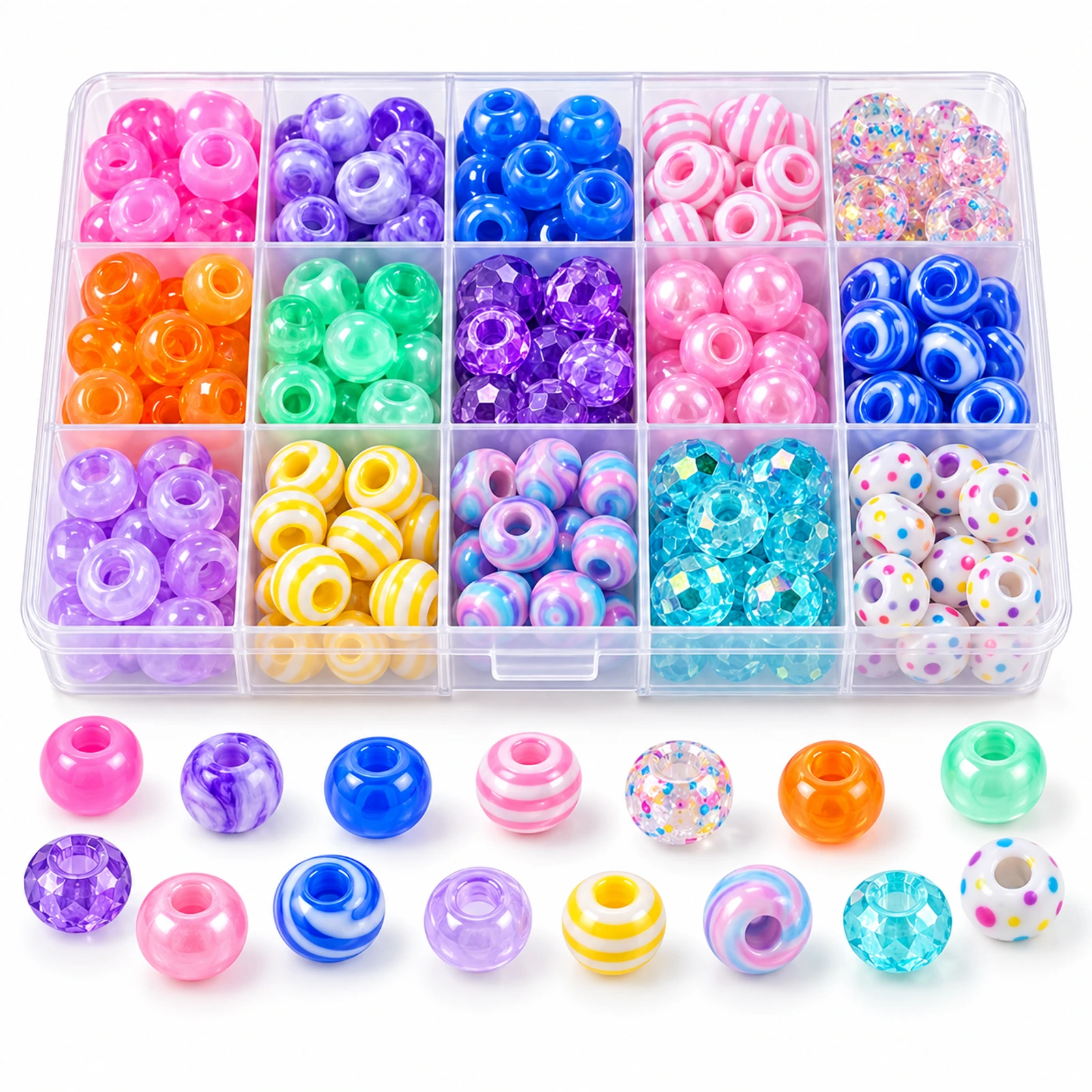 265-Piece 15-Style Acrylic Big-Hole Beads Kit