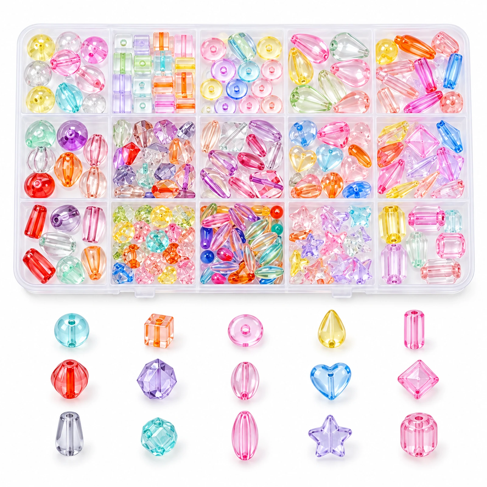 270-Piece Mixed-Shape Transparent Acrylic Beads Kit