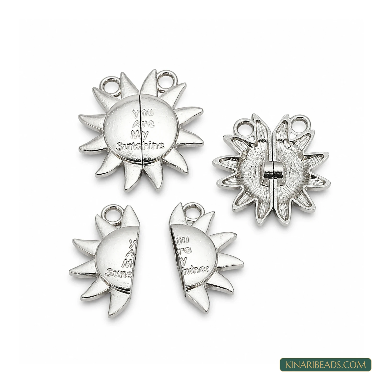 27mm Sun Waves Couple Magnetic Jewellery Clasp Connectors – 5 Pcs - Silver colour