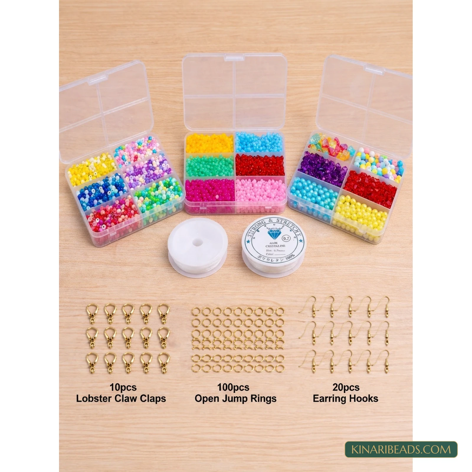 3-Box Multicolour Acrylic & Glass Beads Jewellery Making Kit with Findings - Multicolour colour