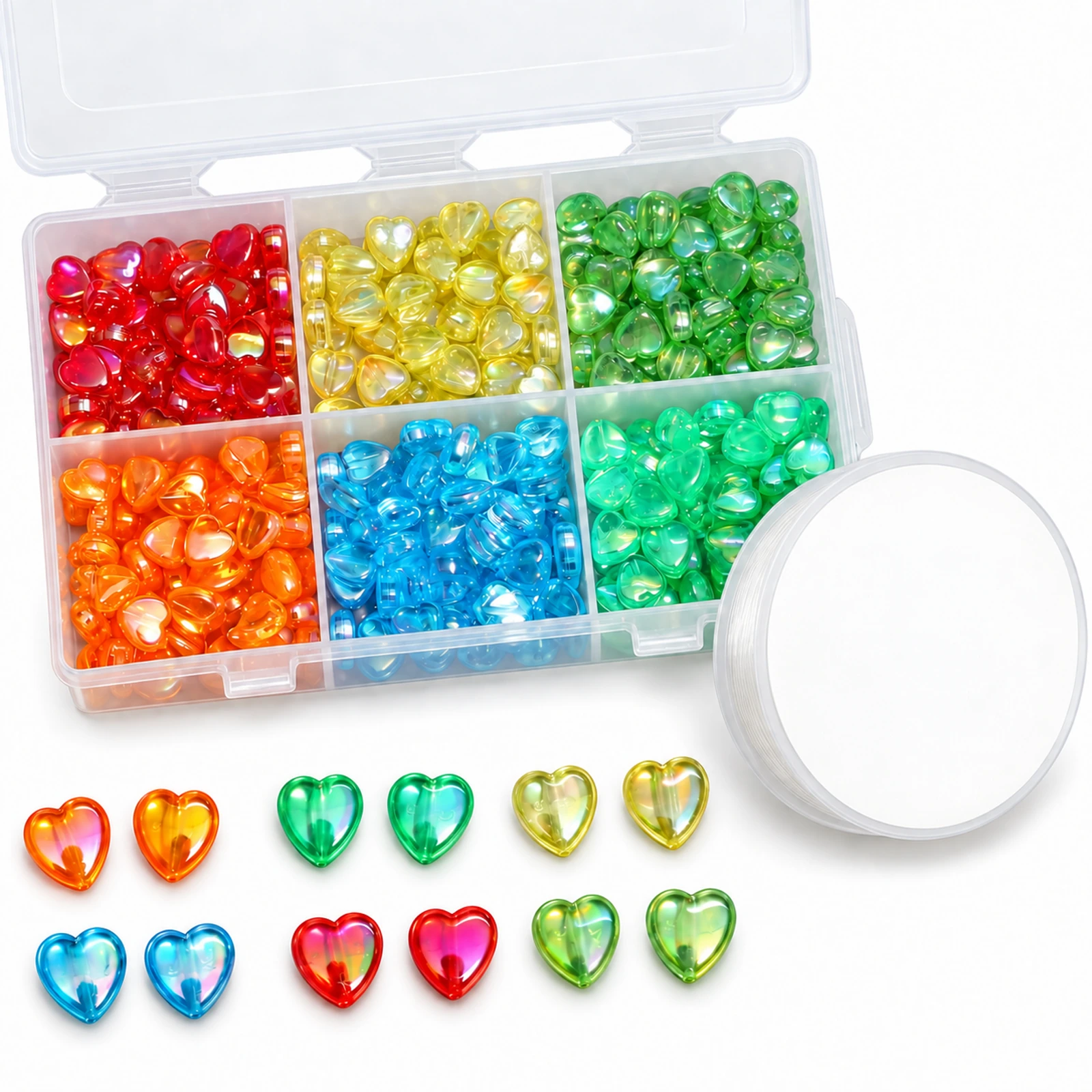 300-Piece 8mm Heart Acrylic Beads & Elastic Kit - Multicolor colour