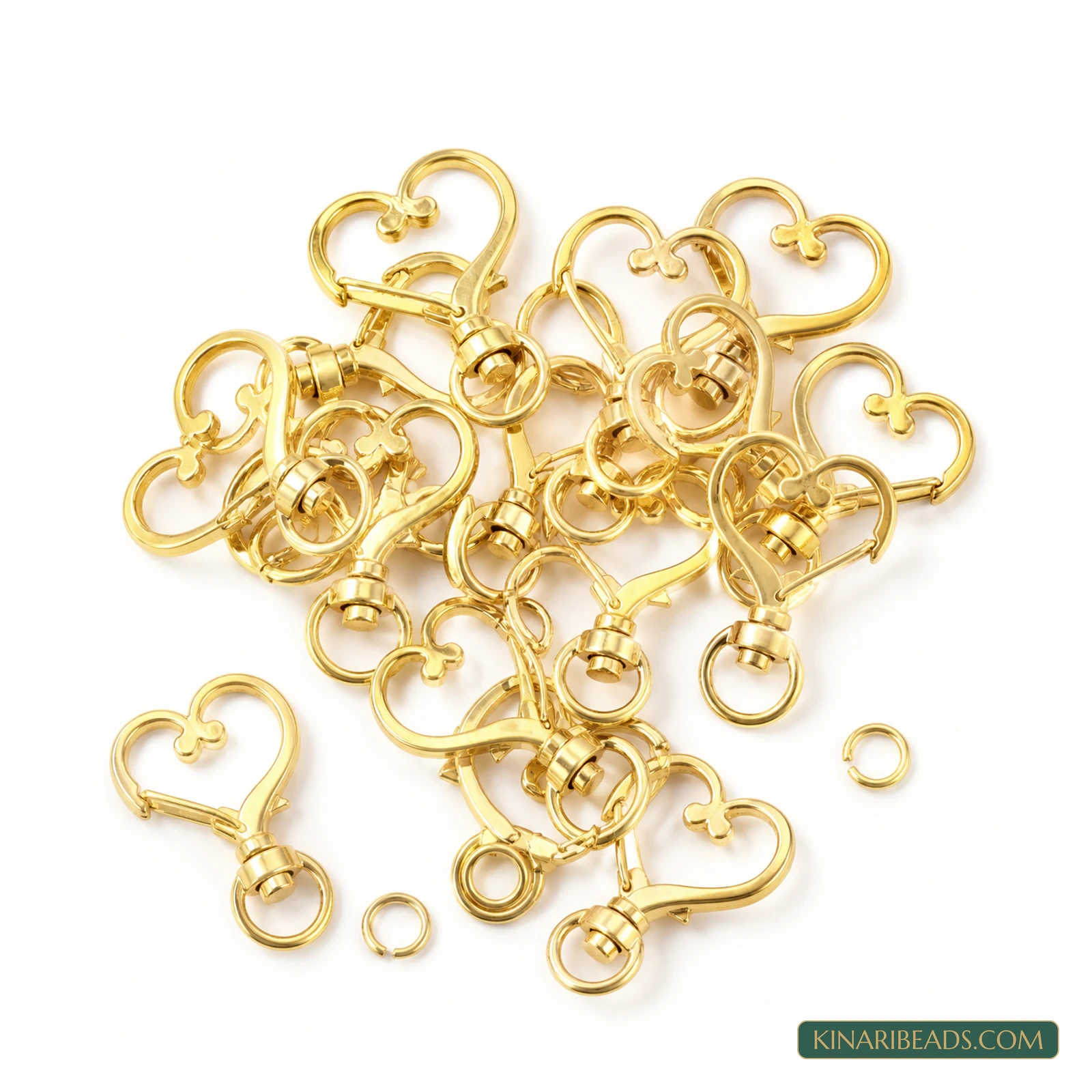 3.5x2.4x0.6cm, Heart Metal Swivel Snap Hooks Gold-Tone – 5 Pcs / 50 Pcs product image