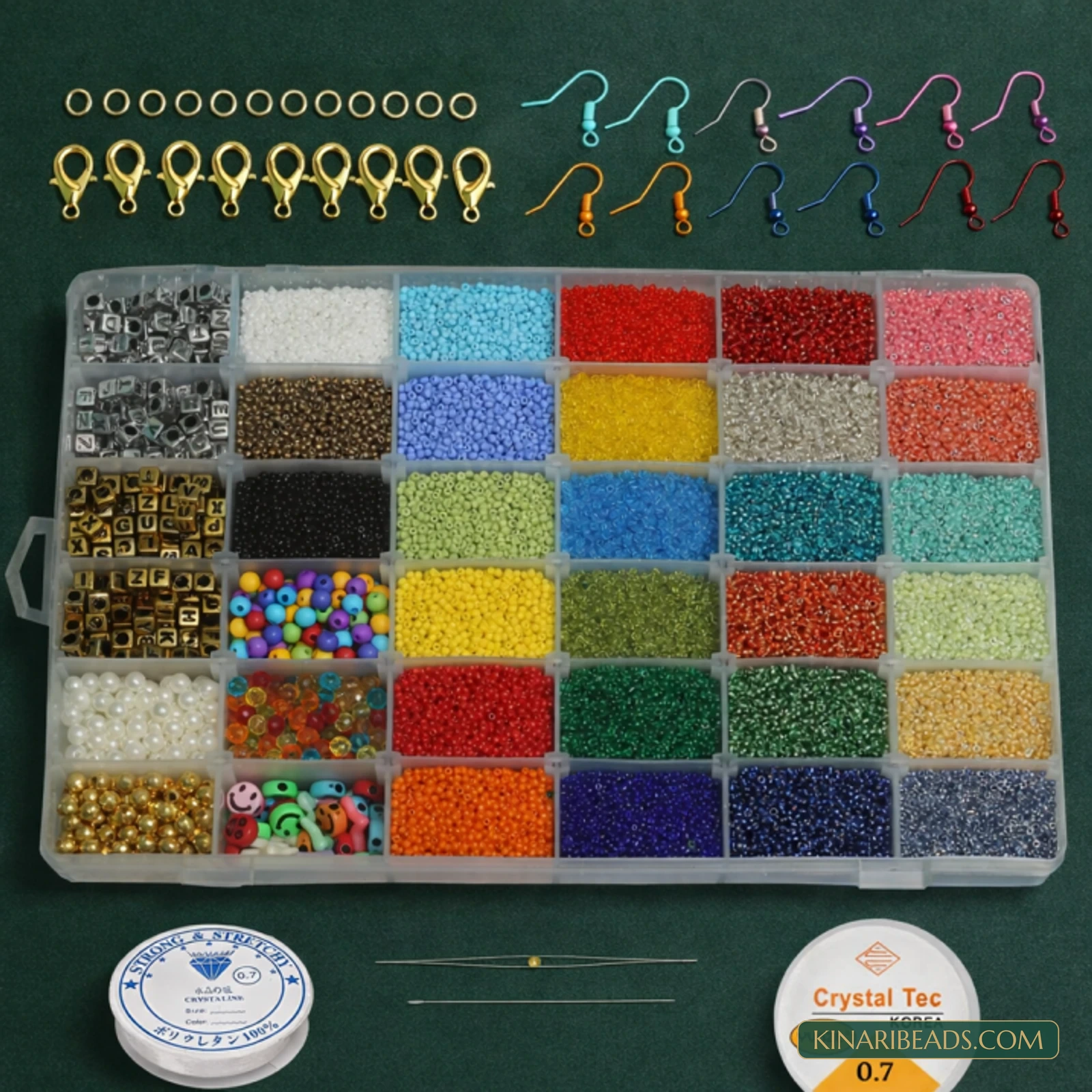 36-Grid Seed, Pearl & Alphabet Beads Mega Jewellery Kit - Multicolour colour