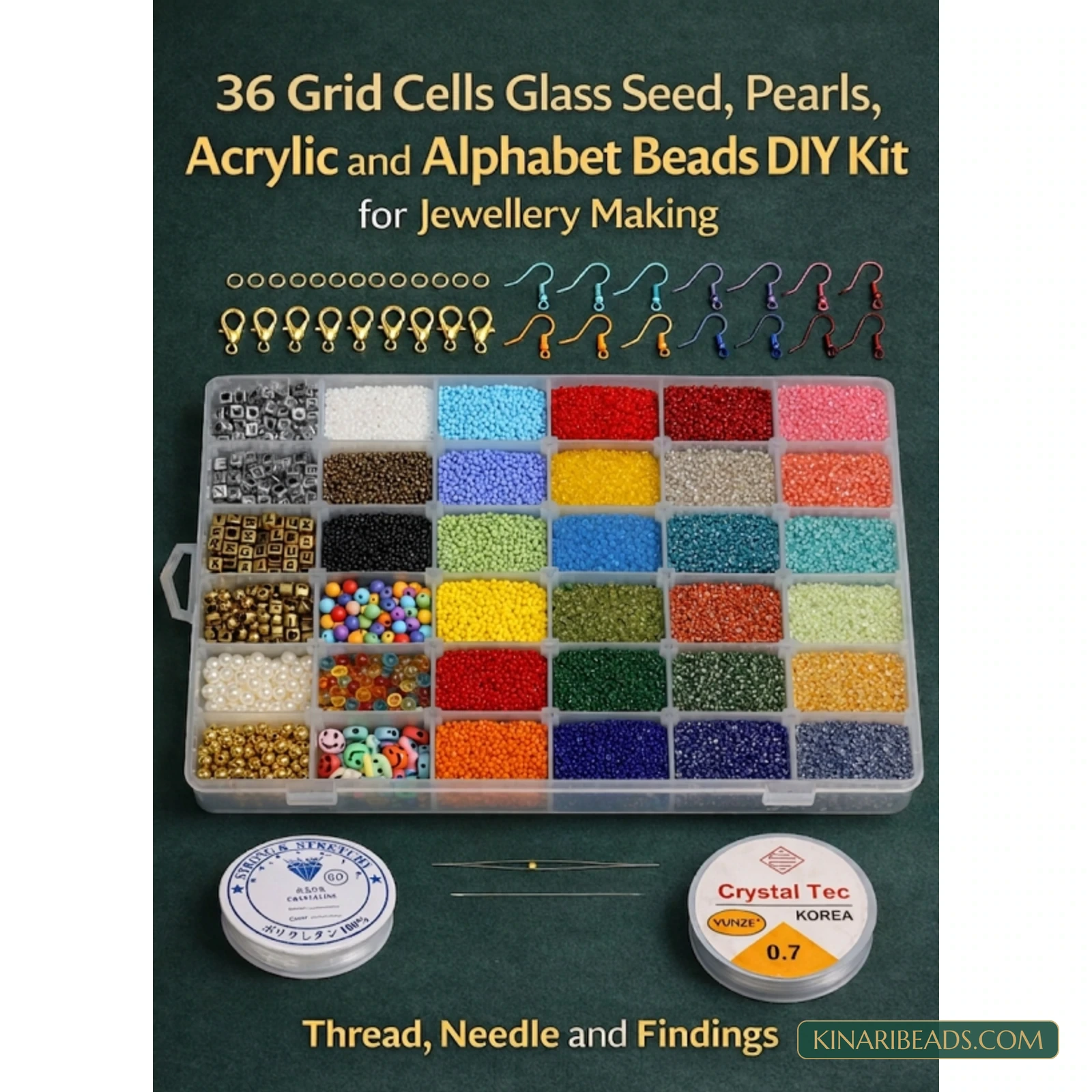36-Grid Seed, Pearl & Alphabet Beads Mega Jewellery Kit product image
