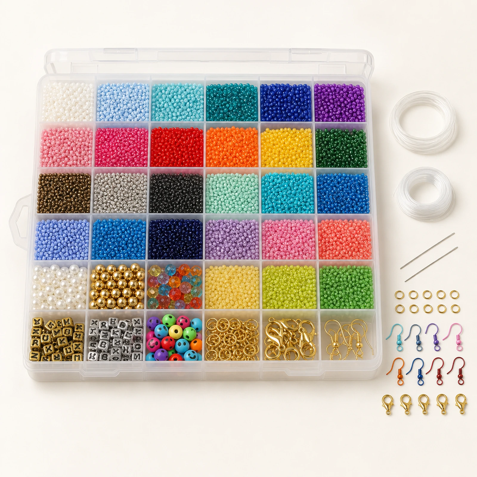 36-Grid Seed, Pearl & Alphabet Beads Mega Jewellery Kit