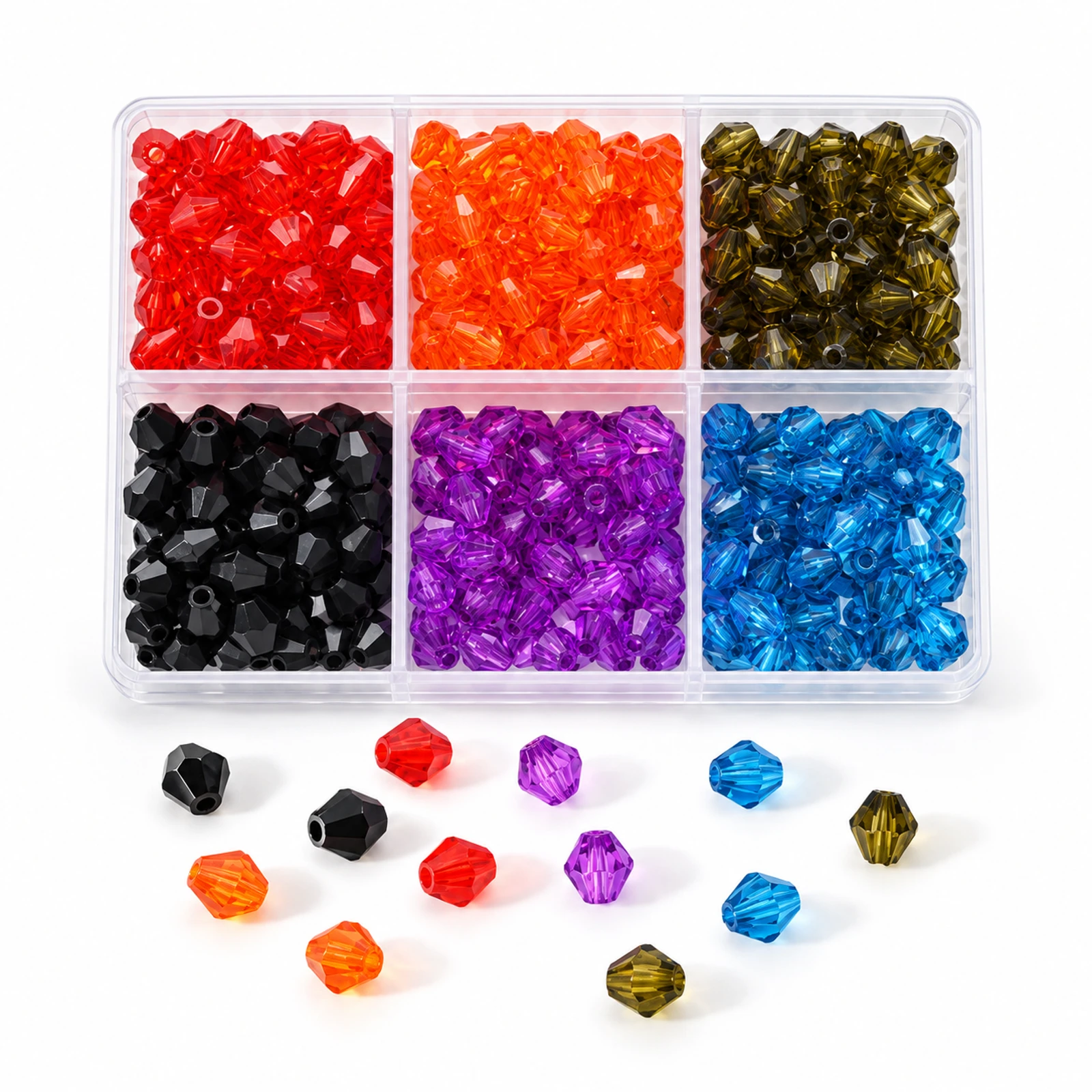 360-Piece Transparent Acrylic Bicone Beads Kit - Mixed Colours colour