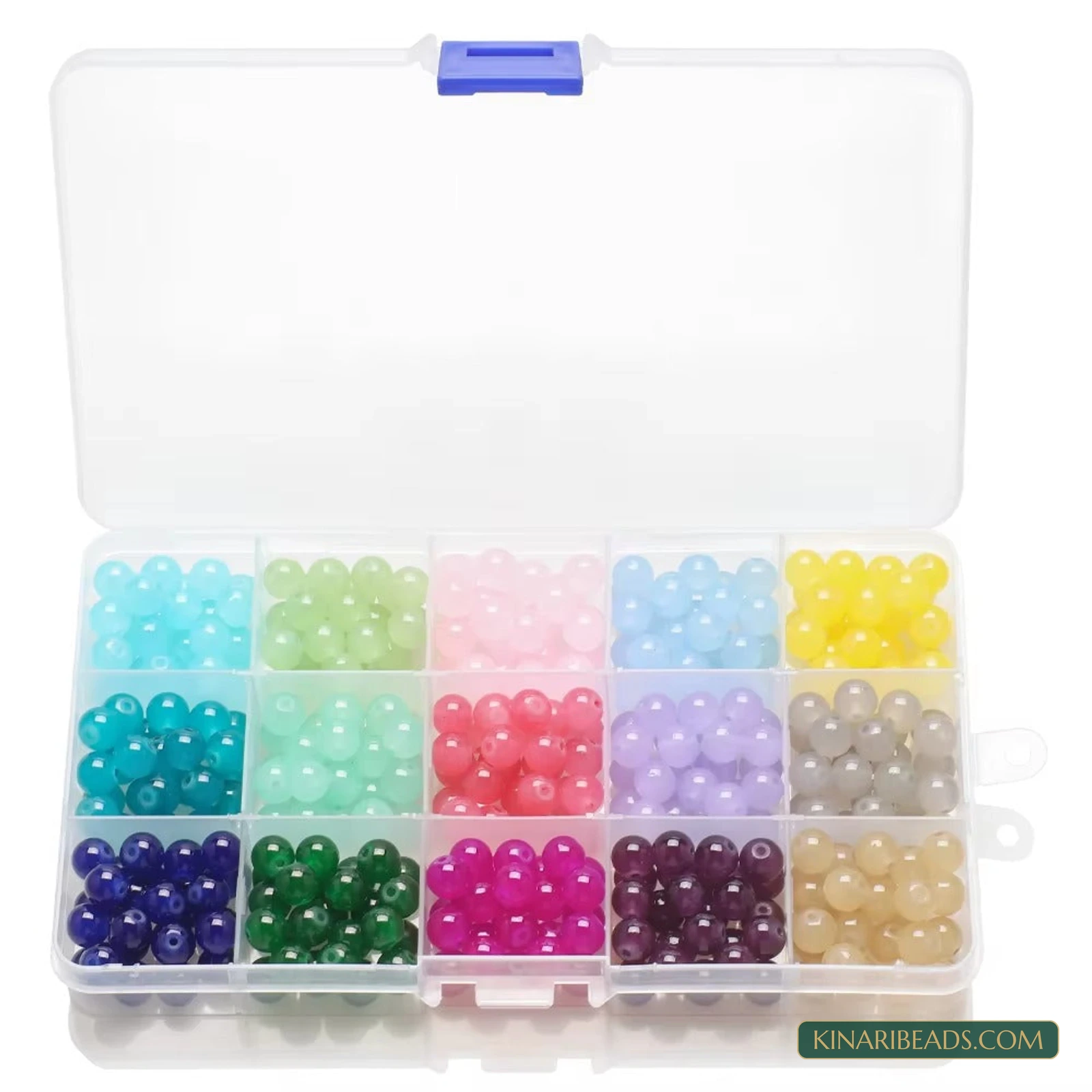 375-Piece 8mm Round Glass Beads Kit – 15 Colours
