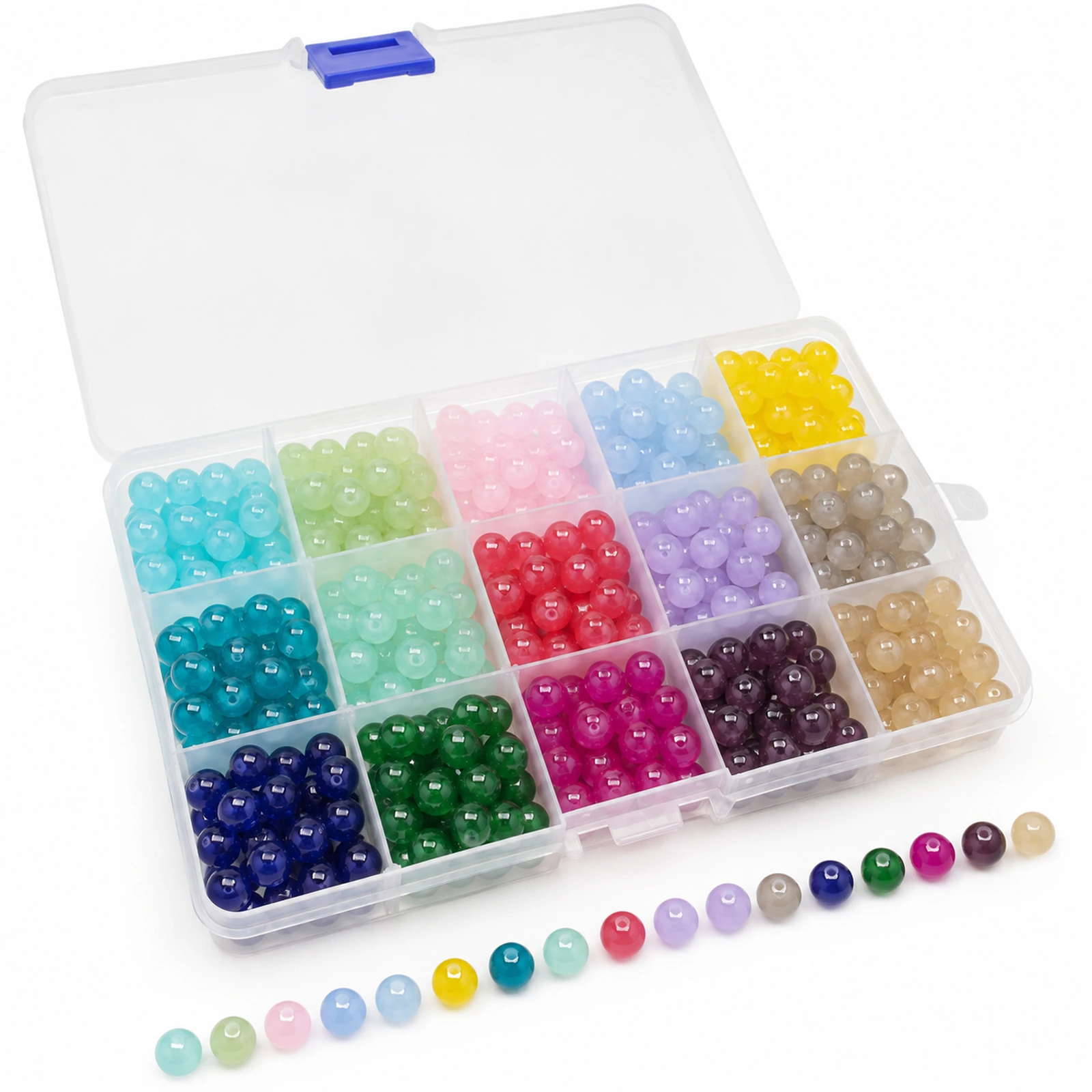 375-Piece 8mm Round Glass Beads Kit – 15 Colours