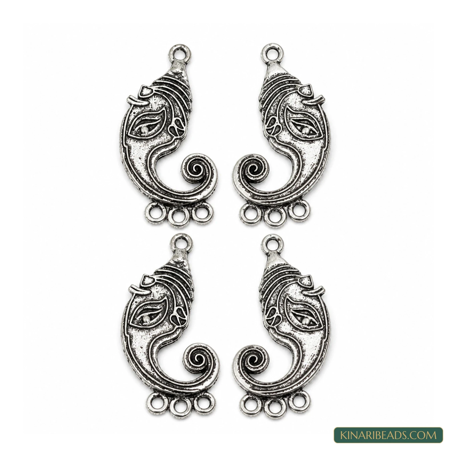 39x17mm German Silver Ganesha Earring Components – 4 Pack, Kinari Style EF83