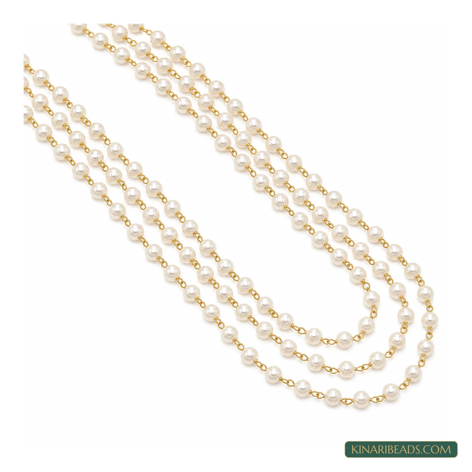 3mm Acrylic Pearl Chain on Brass Wire - Golden colour