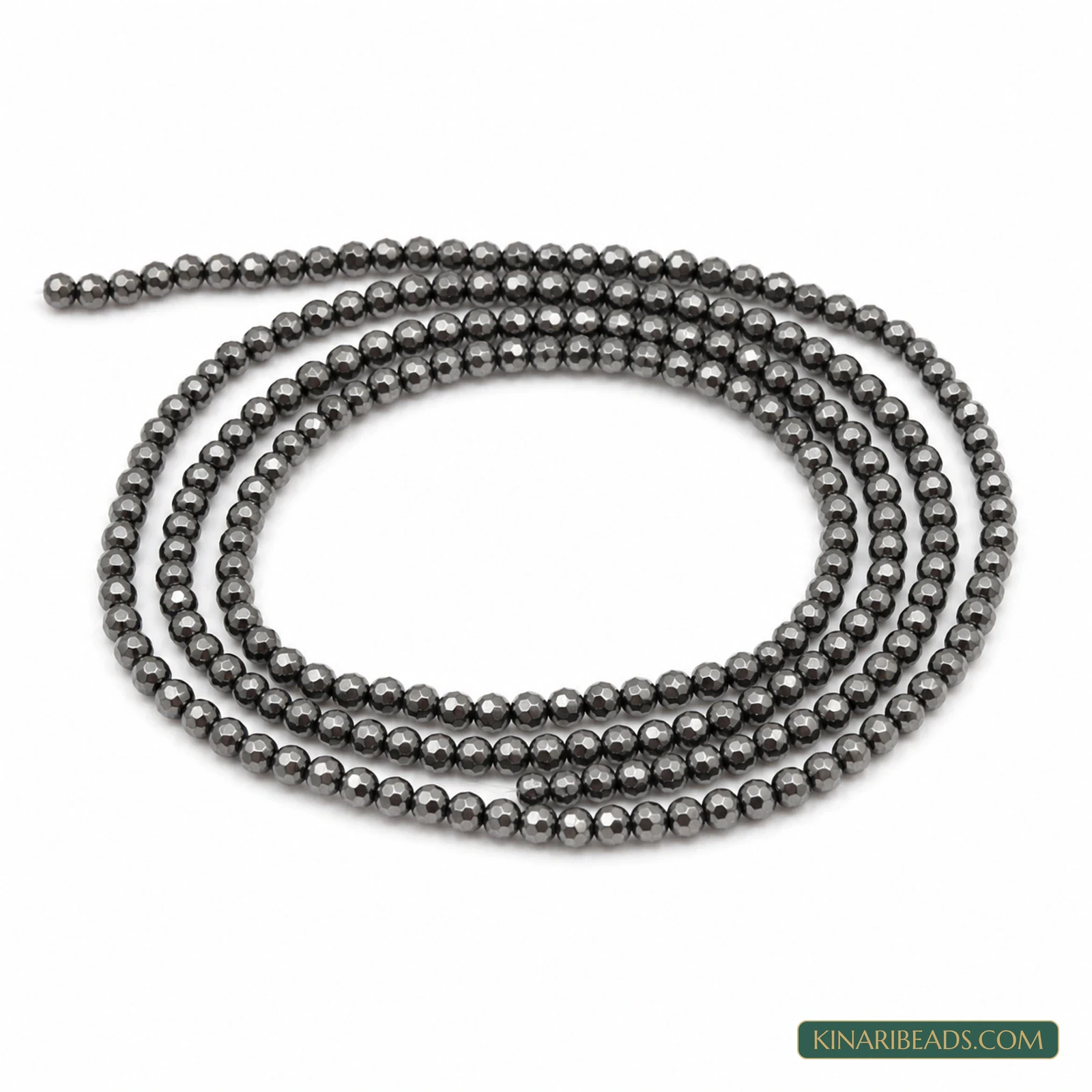 3mm Black Faceted Round Hematite Beads – 1 String