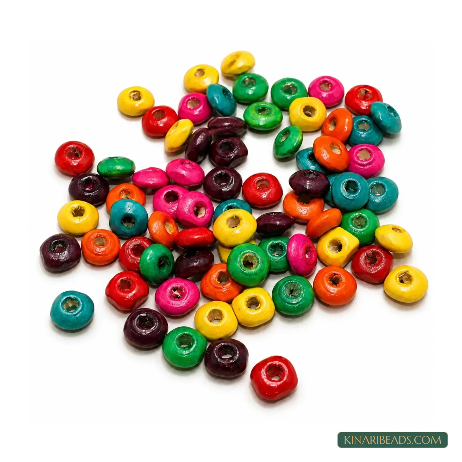 3x8mm Multicolour Wooden Donut Disc Beads - 100g