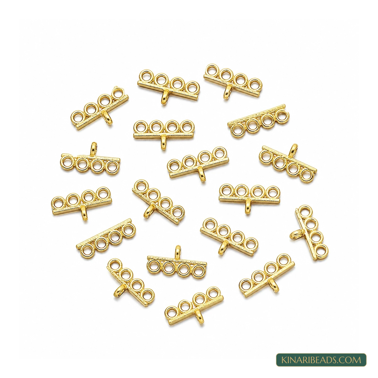 4-Hole Multistrand Metal Spacer Connectors – 14x8mm, 20 Pack - Golden colour