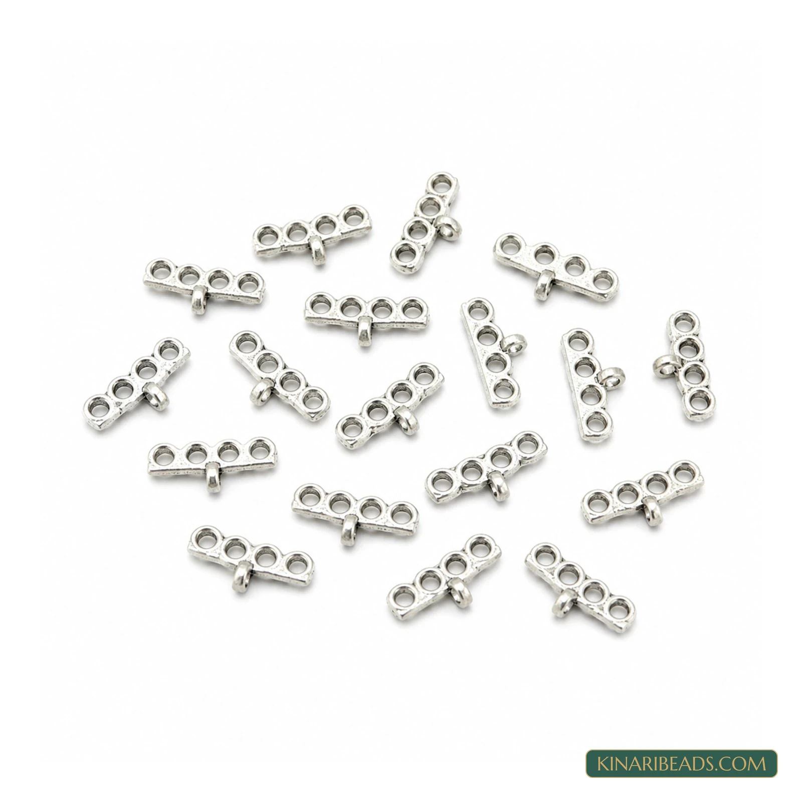 4-Hole Multistrand Metal Spacer Connectors – 14x8mm, 20 Pack - Silver colour