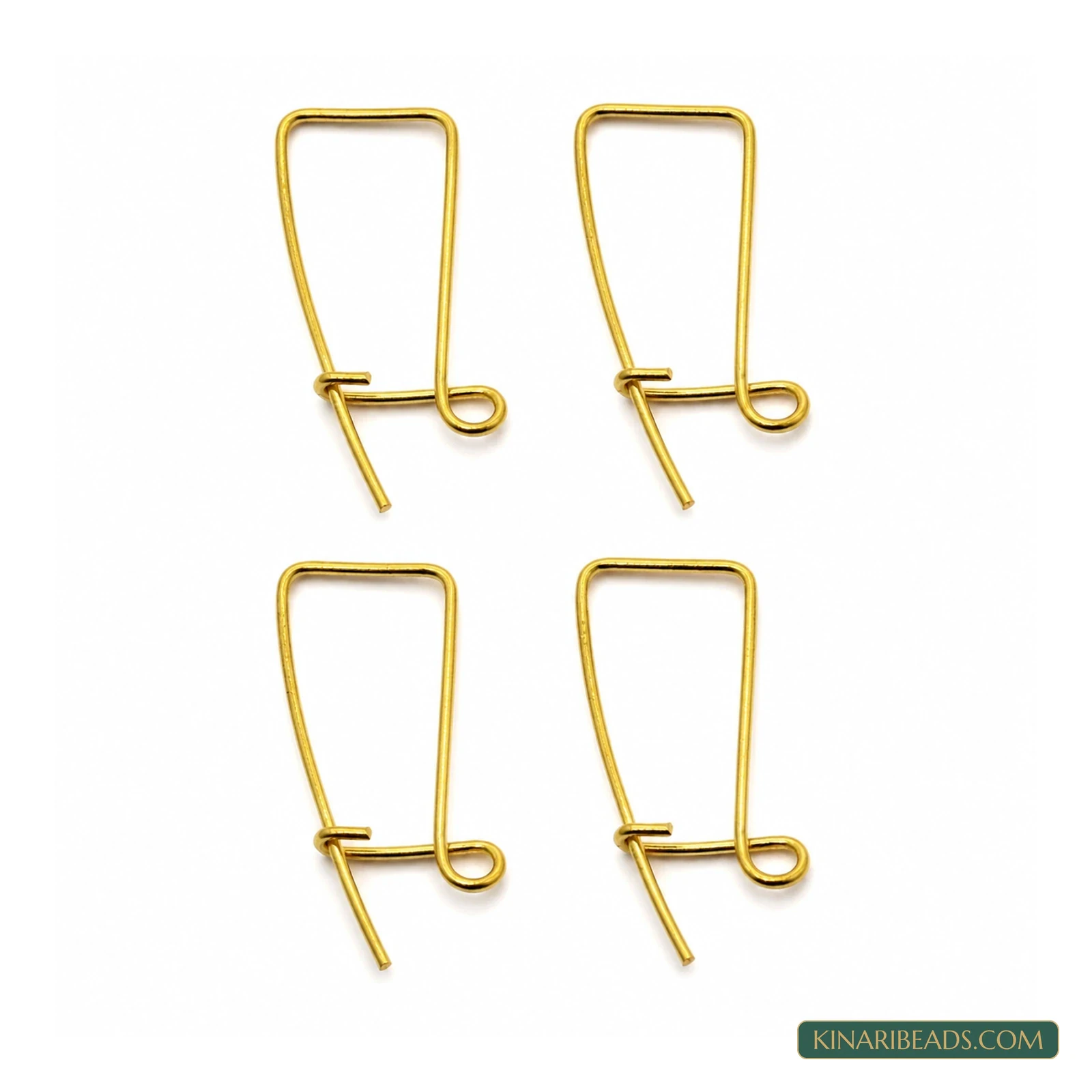 40x15mm Brass Earring Hooks – 4 Pack, Kinari Style EF106 - Golden colour