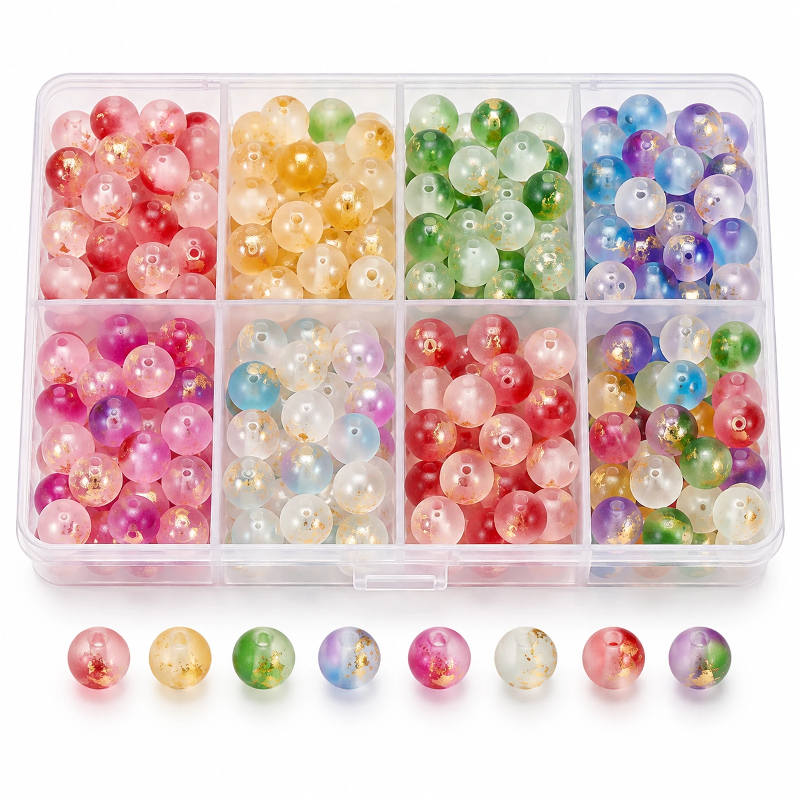 440-Piece 8mm Frosted Glass Beads with Gold Foil Kit