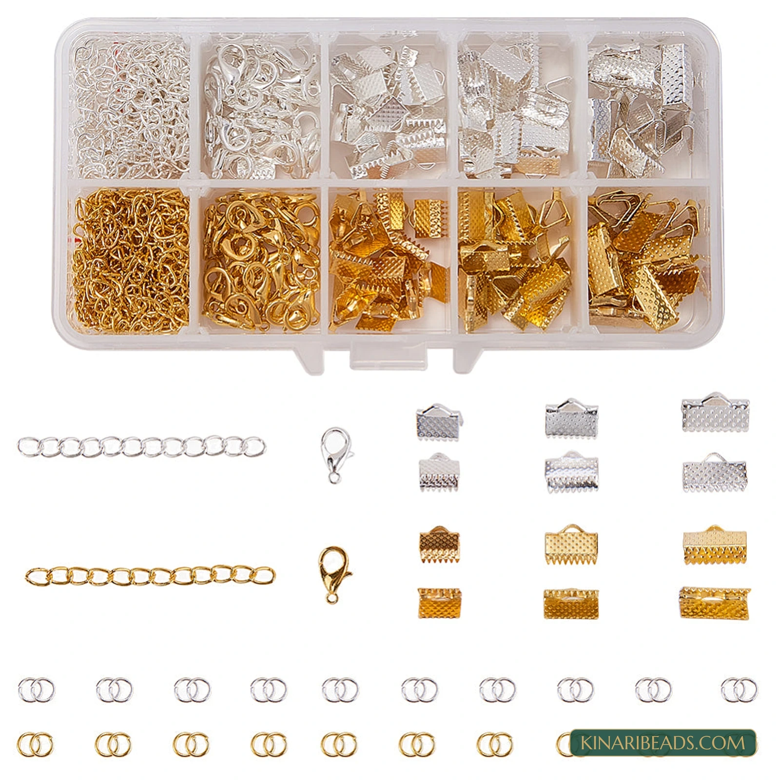 440-Piece Ribbon Ends, Clasps, Jump Rings & Extender Chain Kit - Gold & Silver colour