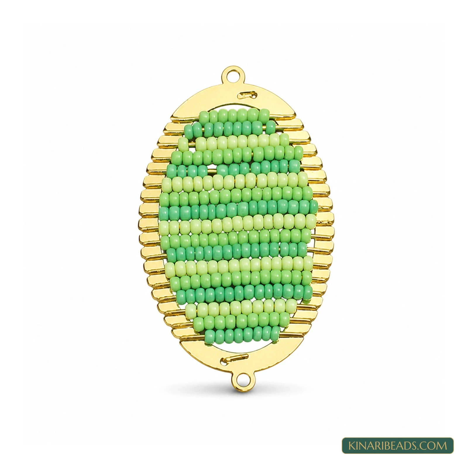 48x28mm Miyuki Beads Oval Connector and Earring Components – 2 Pack, Kinari Style EF131 - Green colour