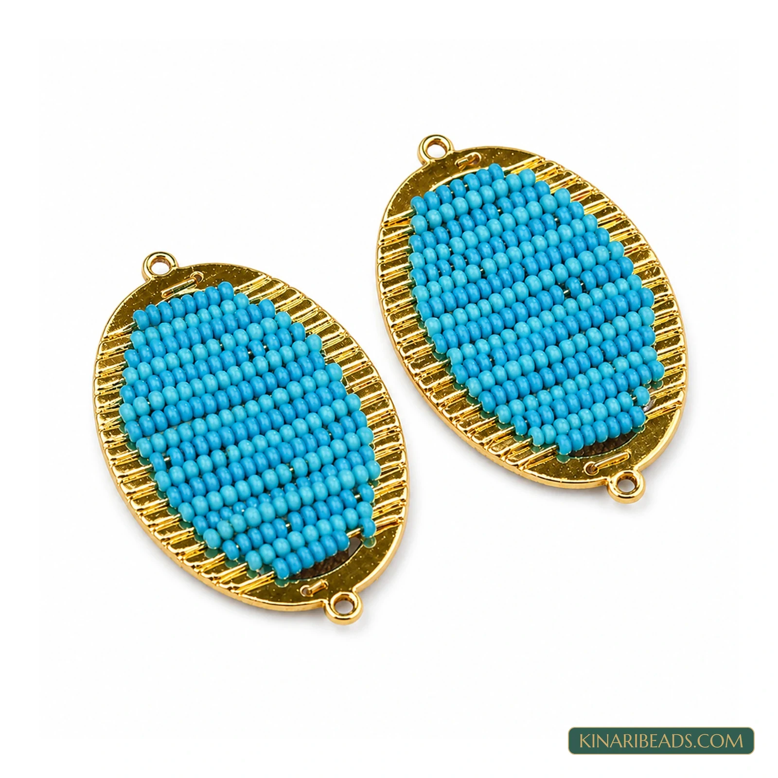 48x28mm Miyuki Beads Oval Connector and Earring Components – 2 Pack, Kinari Style EF131 - Turquoise colour