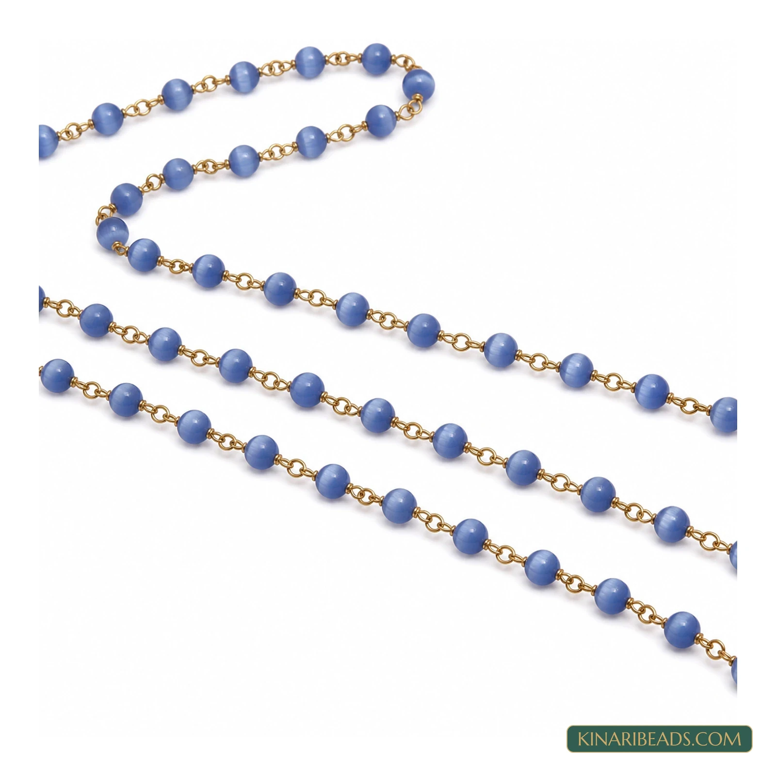 4mm Cat’s Eye Glass Beaded Chain – 1m - Dark Blue colour