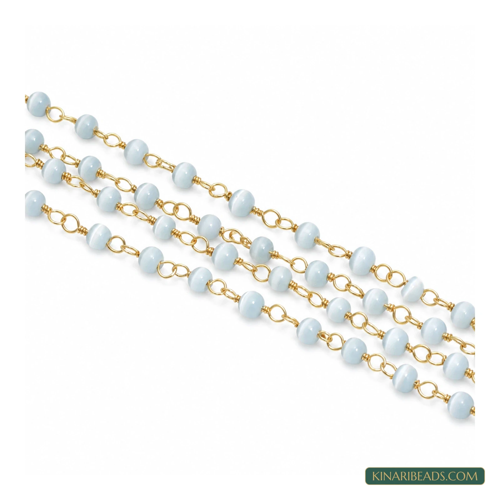 4mm Cat’s Eye Glass Beaded Chain – 1m - Light Blue colour