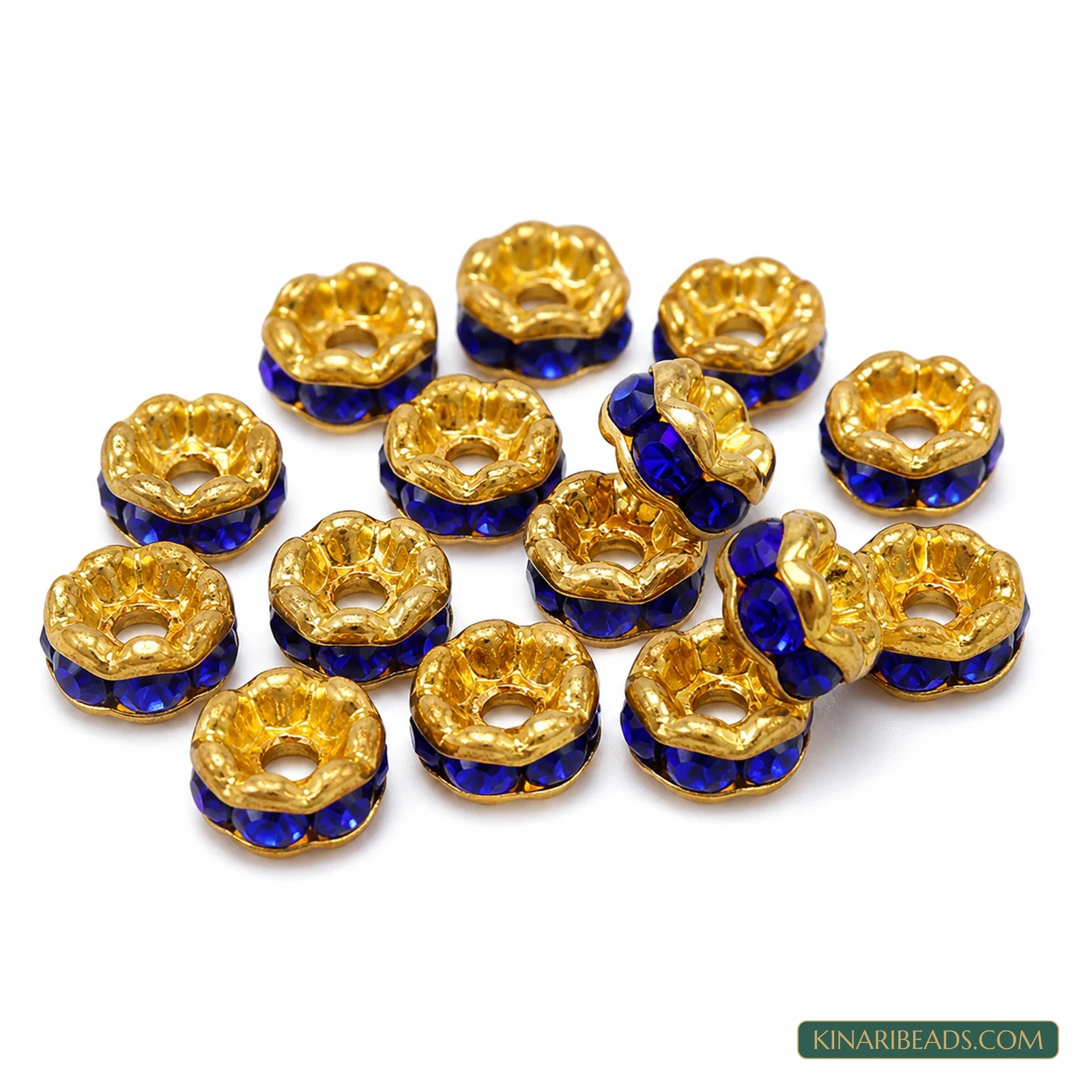4mm Gold Rhinestone Disc Spacer Beads – 200 Pcs - Blue colour