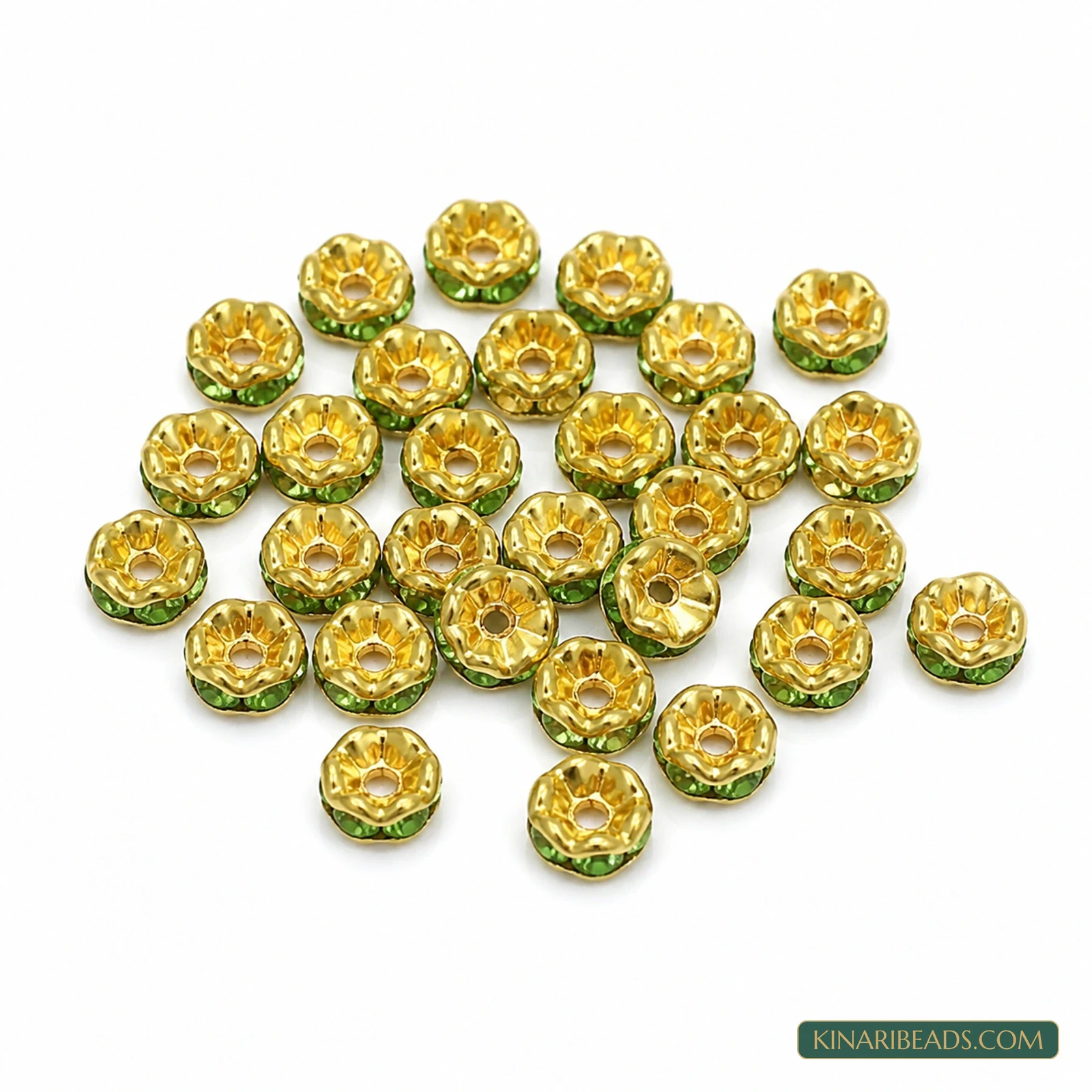 4mm Gold Rhinestone Disc Spacer Beads – 200 Pcs - Green colour