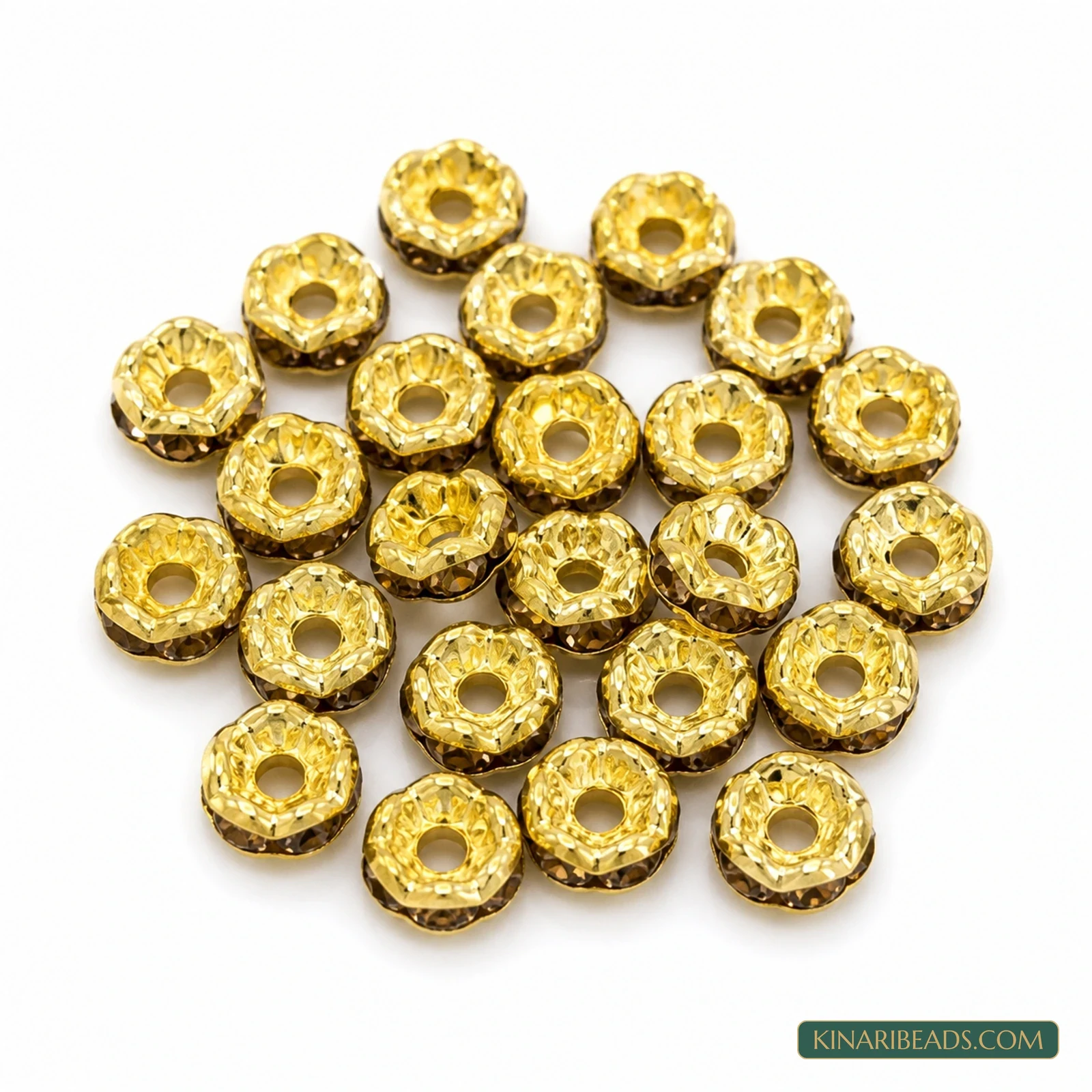 4mm Gold Rhinestone Disc Spacer Beads – 200 Pcs - Topaz colour