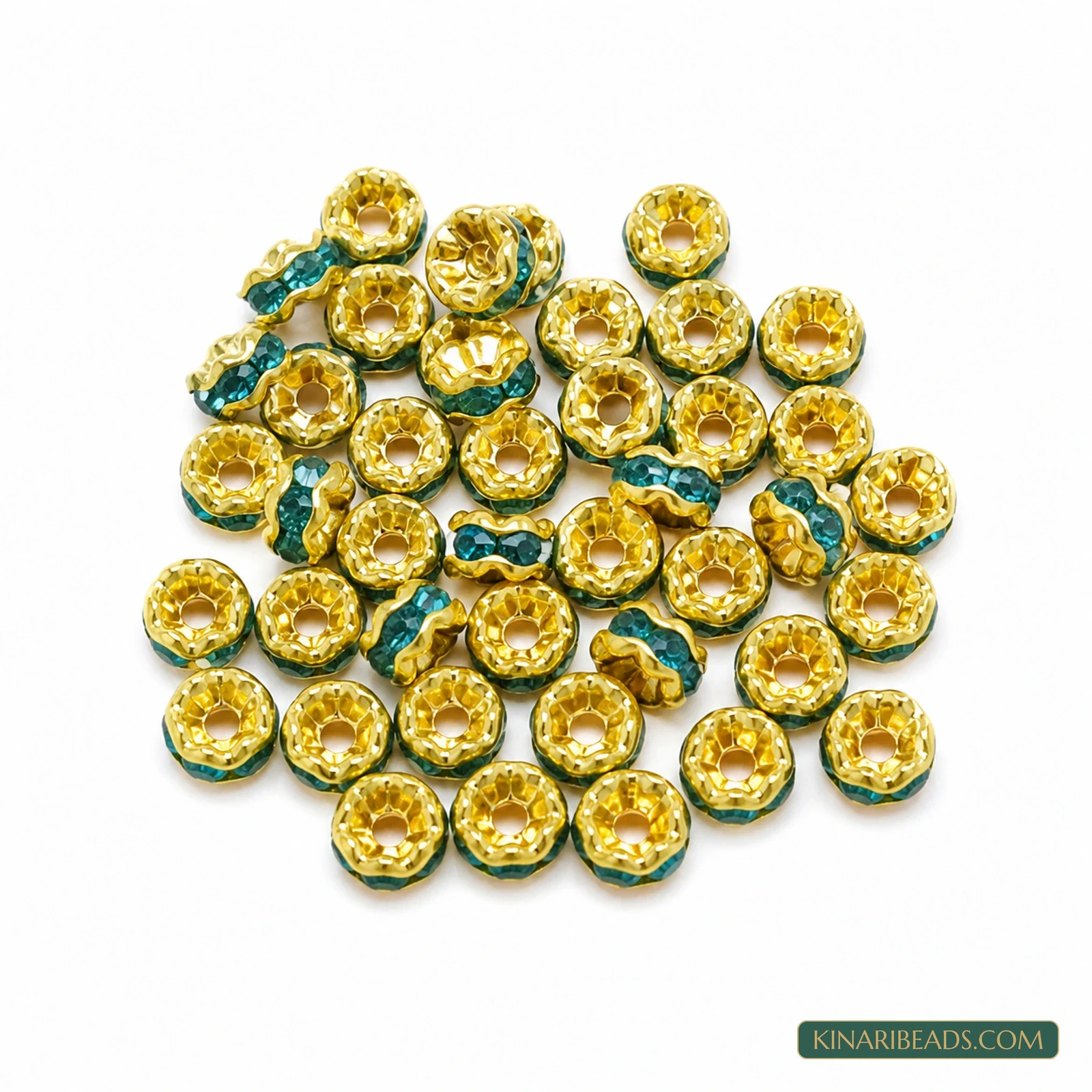 4mm Gold Rhinestone Disc Spacer Beads – 200 Pcs - Turquoise colour