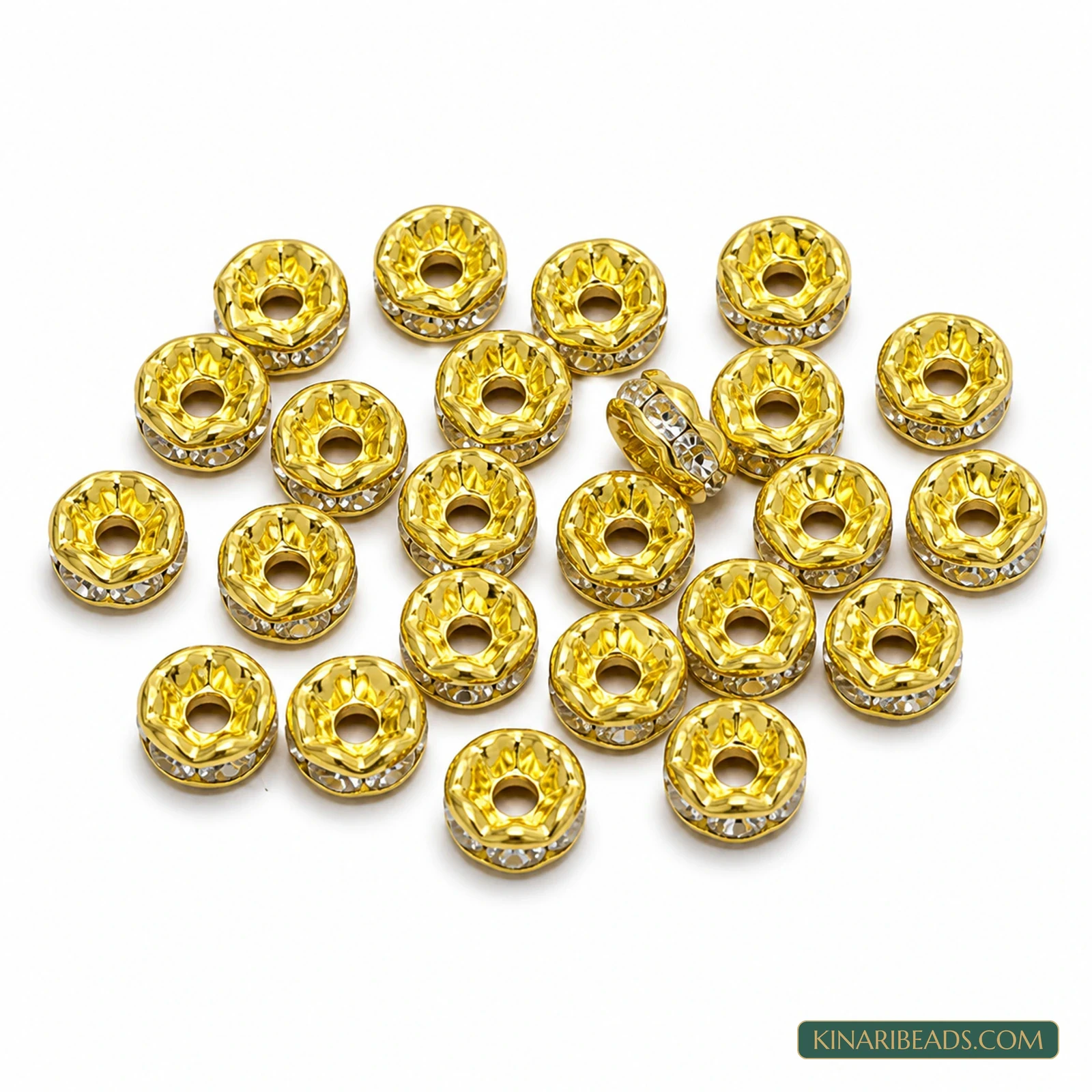 4mm Gold Rhinestone Disc Spacer Beads – 200 Pcs - White colour