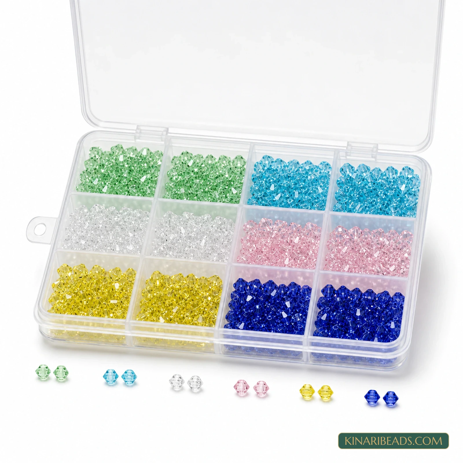4mm Transparent New Cut Bicone Glass Beads DIY Kit - 6 Colours, 3000 Pcs product image