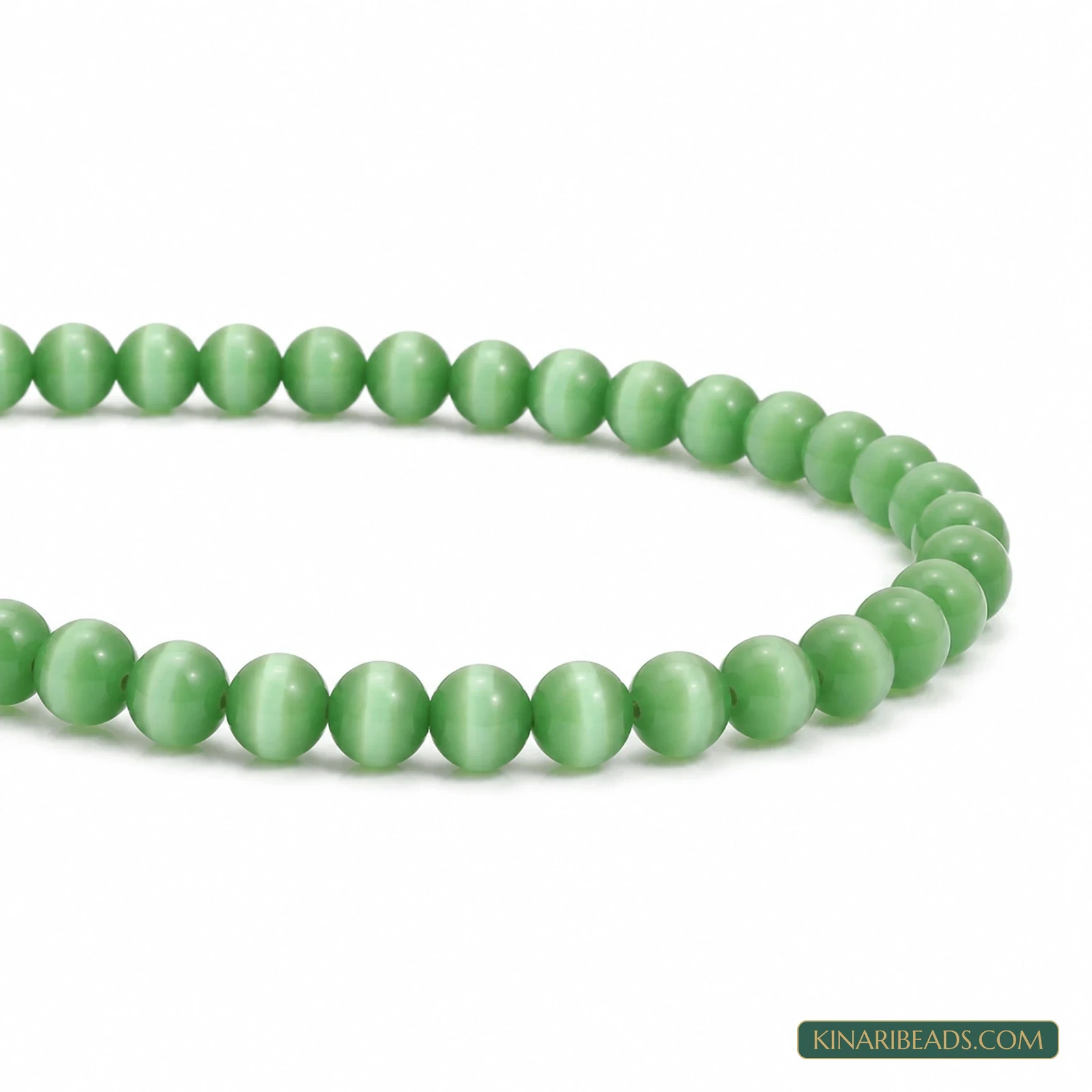 4mm Round Cat’s Eye Glass Beads – 1 String - Green colour