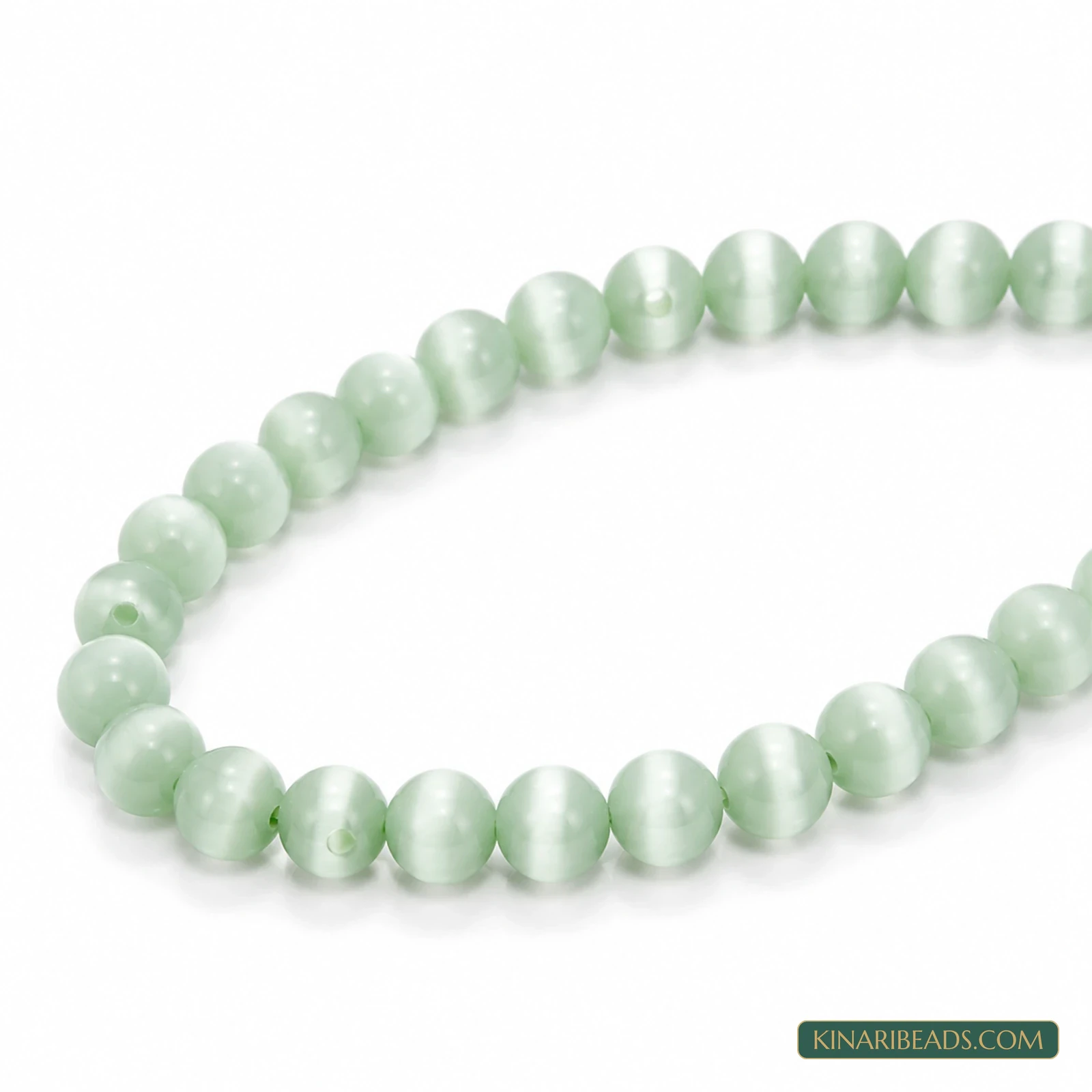 4mm Round Cat’s Eye Glass Beads – 1 String - Mint Green colour