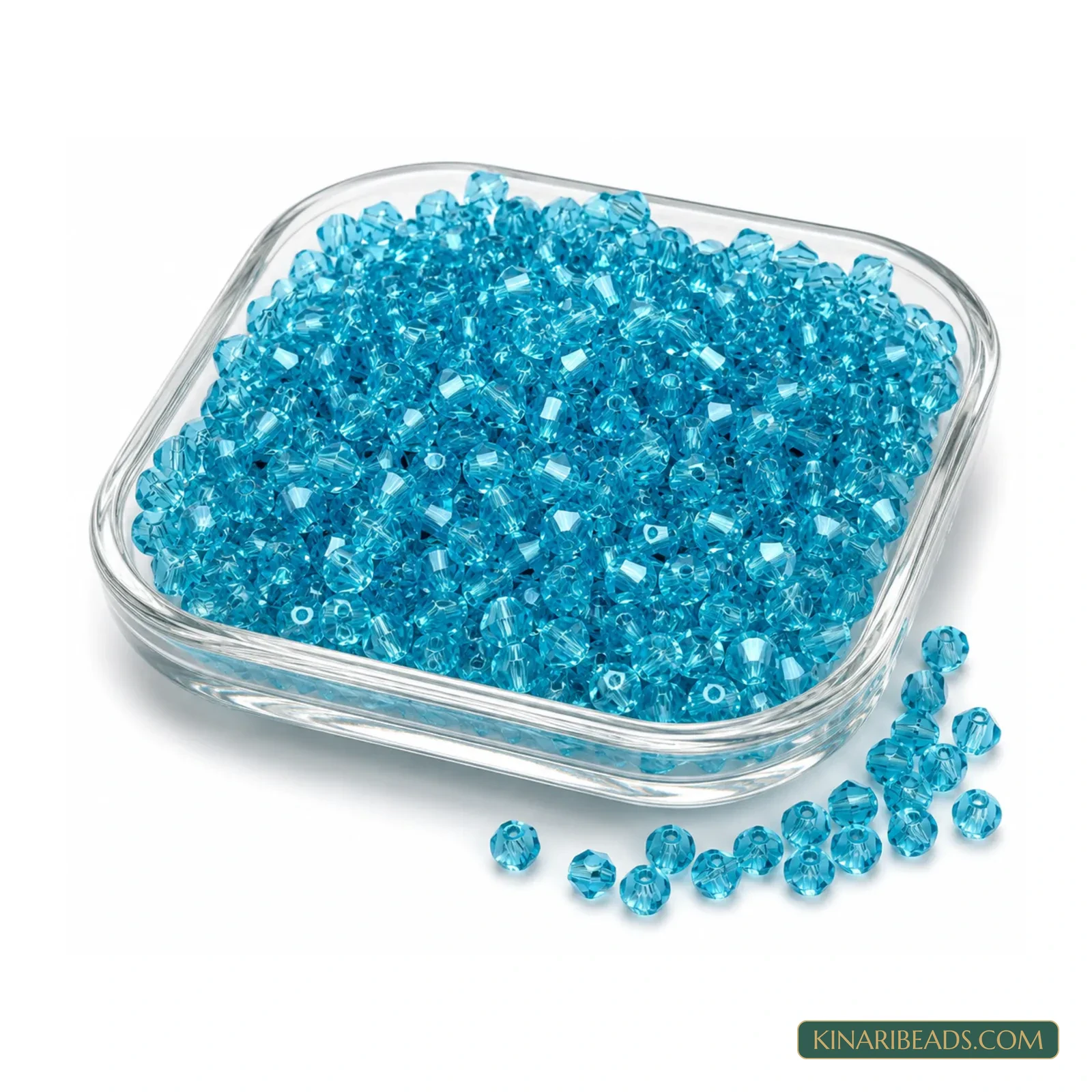 4mm Transparent New Cut (Cross Cut) Bicone Glass Beads - 500 Pcs - Aqua Blue colour