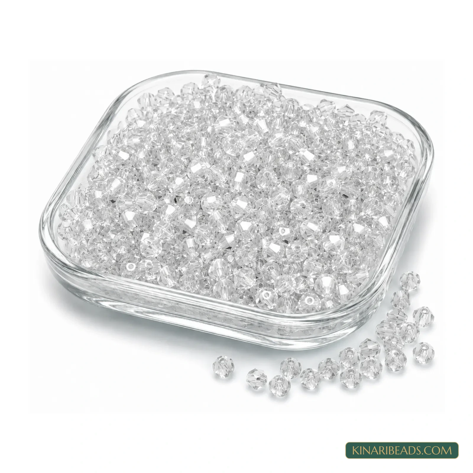 4mm Transparent New Cut (Cross Cut) Bicone Glass Beads - 500 Pcs - Clear colour
