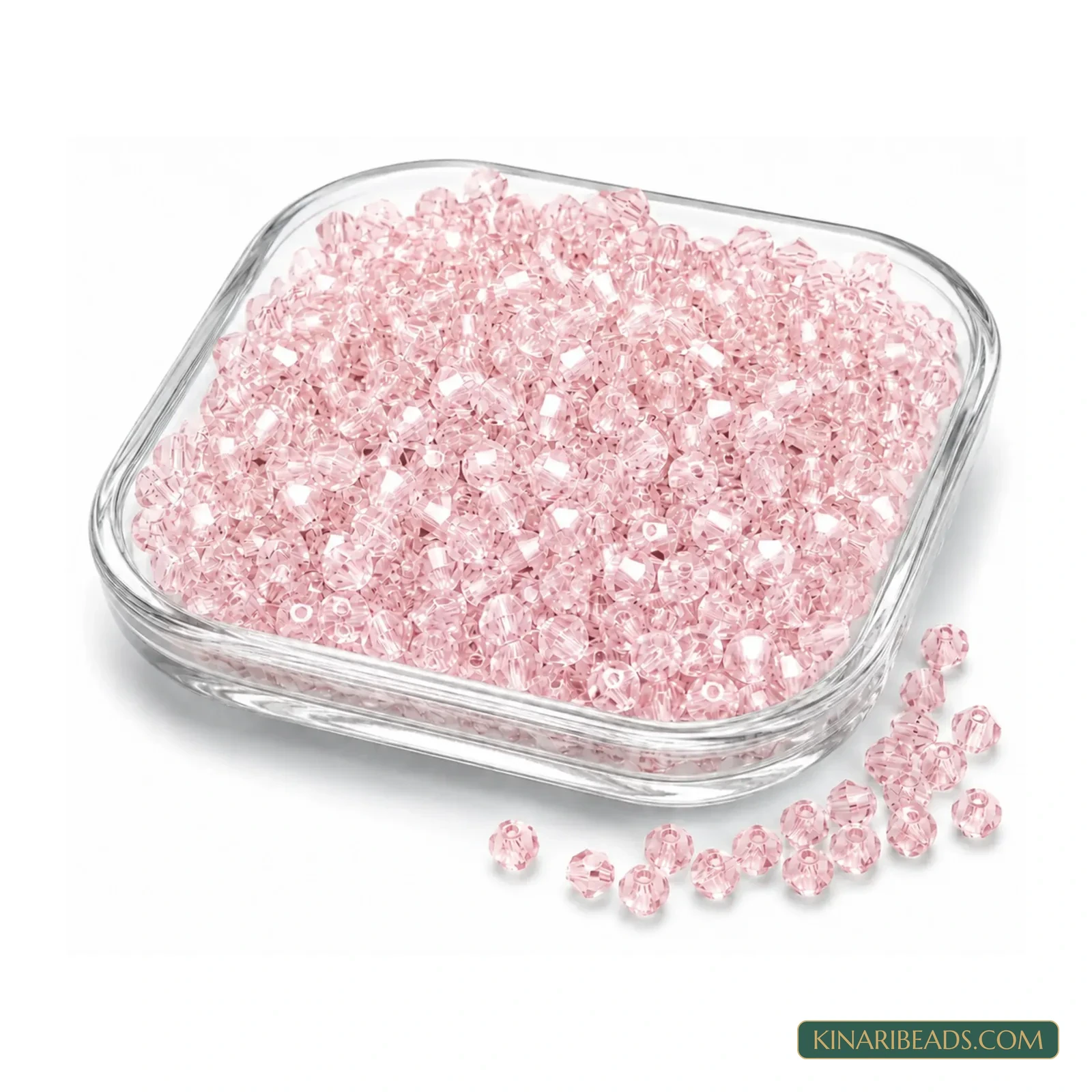 4mm Transparent New Cut (Cross Cut) Bicone Glass Beads - 500 Pcs - Light Pink colour