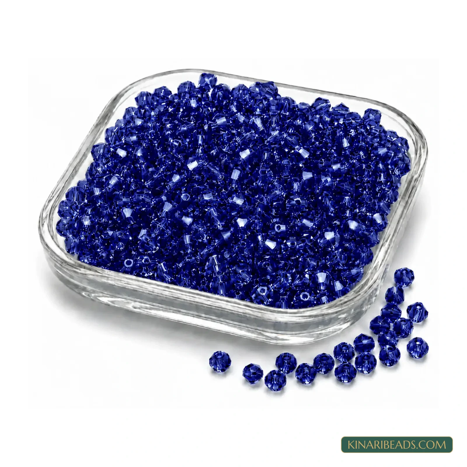 4mm Transparent New Cut (Cross Cut) Bicone Glass Beads - 500 Pcs - Royal Blue colour