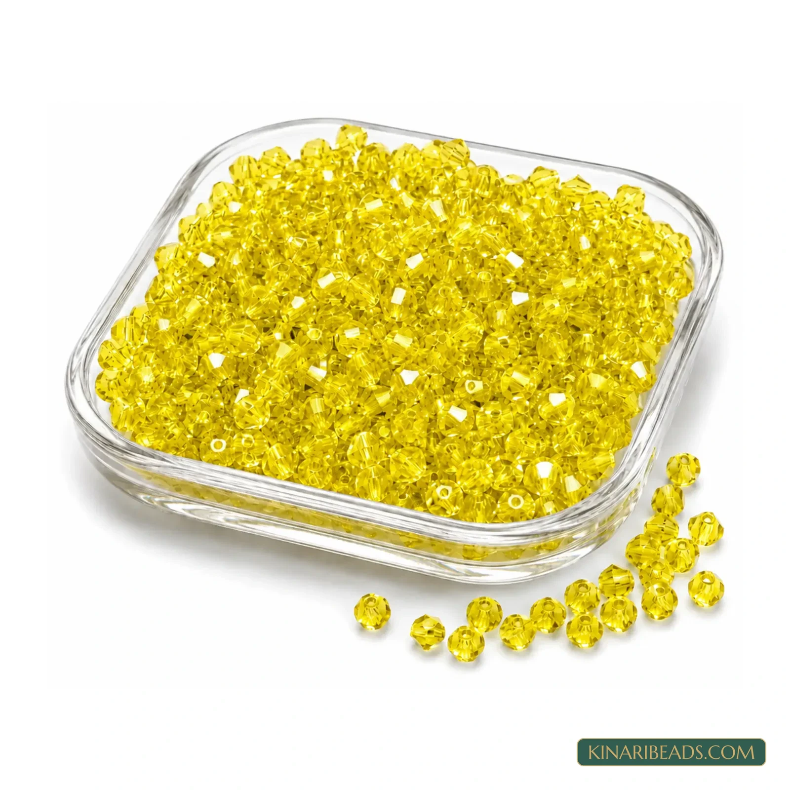 4mm Transparent New Cut (Cross Cut) Bicone Glass Beads - 500 Pcs - Yellow colour