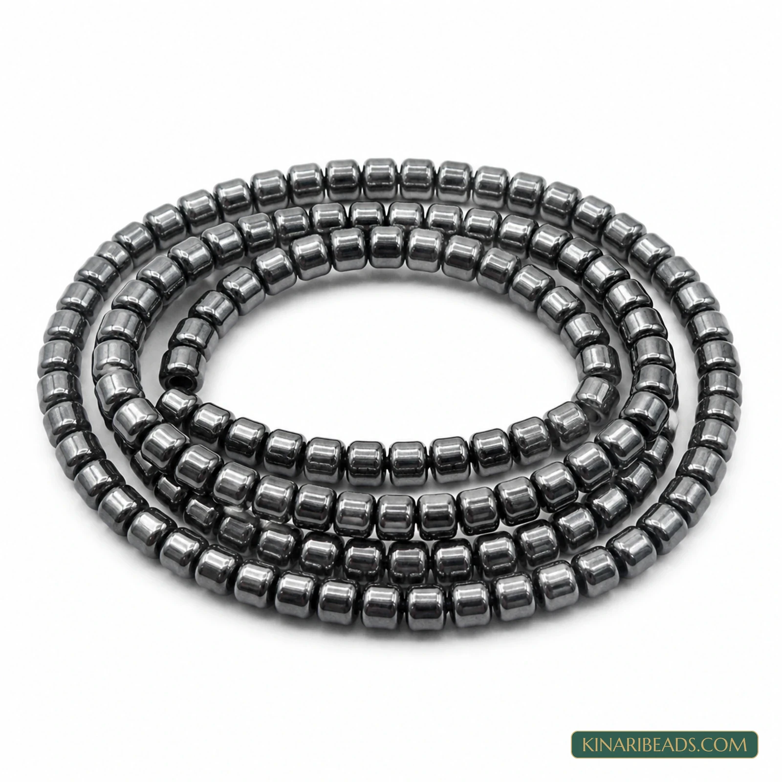 4×4mm Black Tyre Hematite Beads – 1 String
