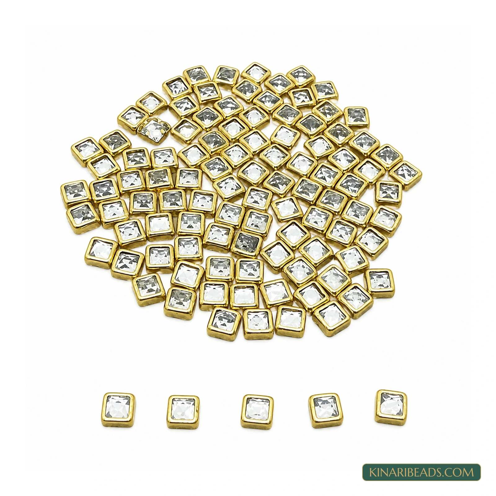 4×4mm Square Golden Kundan Stones – 100g