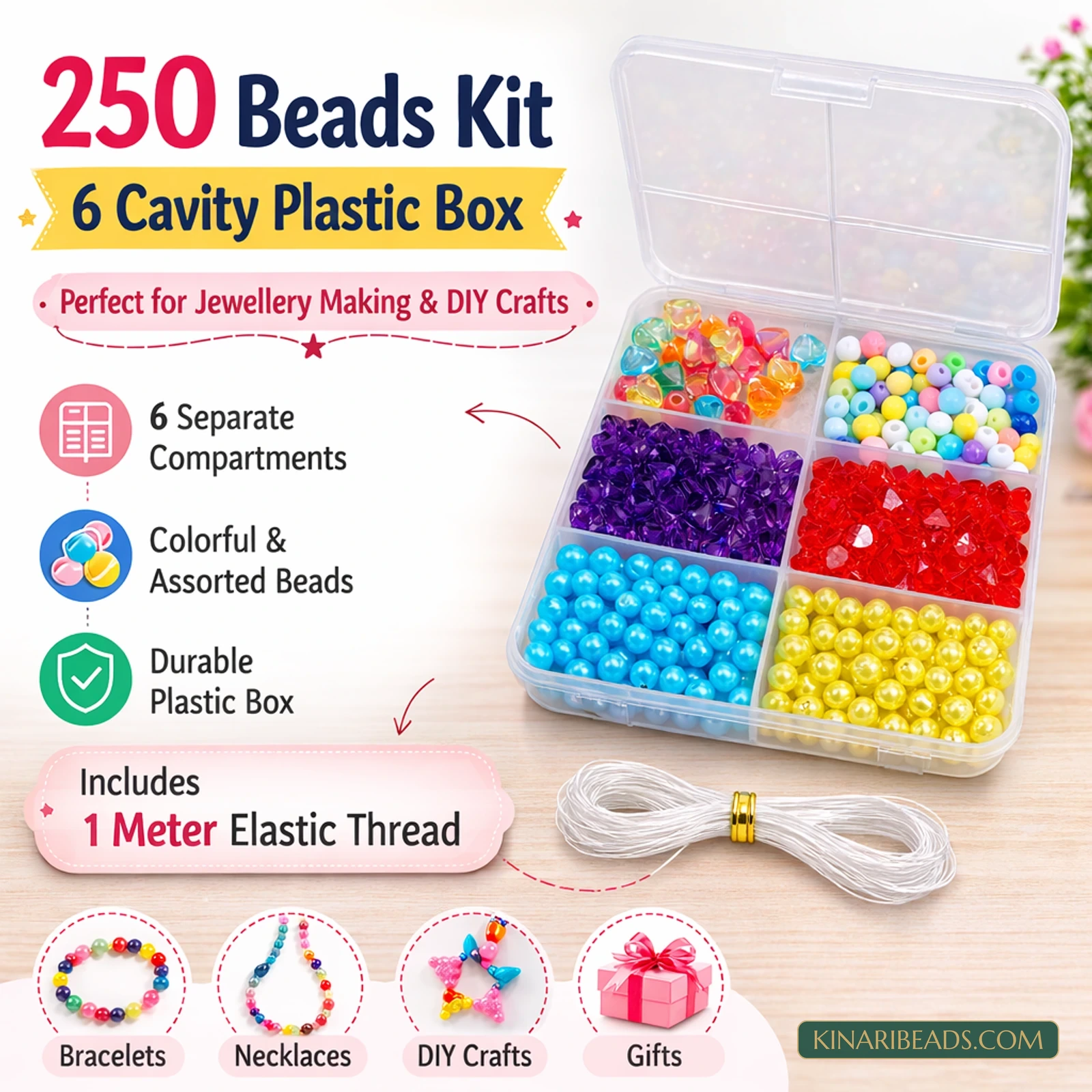 5-Box Multicolour Acrylic Beads DIY Jewellery Kit with Elastic Thread product image