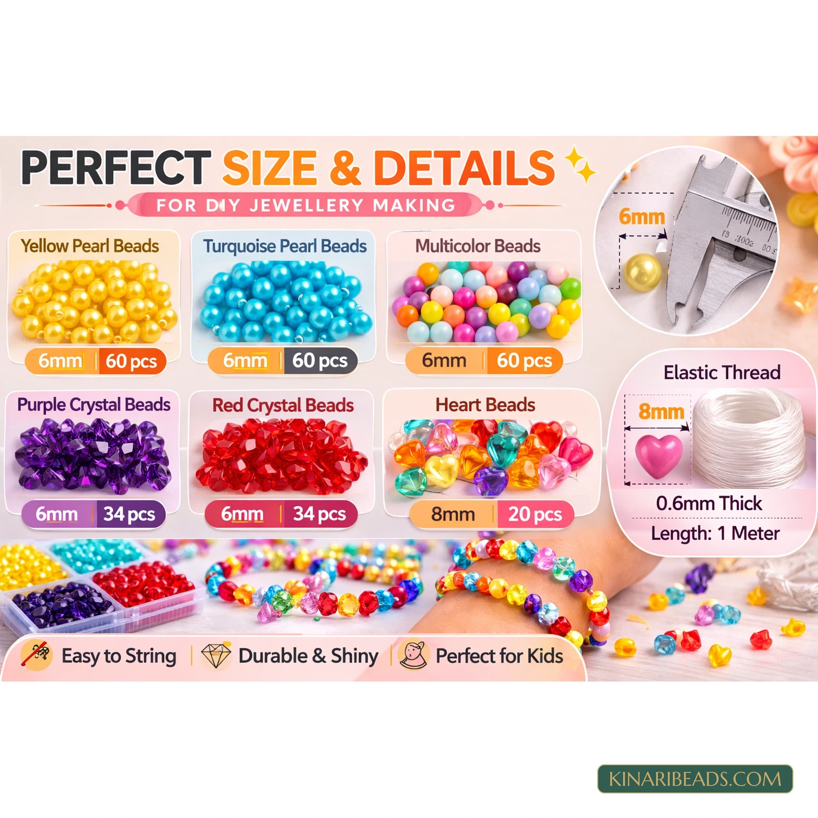 5-Box Multicolour Acrylic Beads DIY Jewellery Kit with Elastic Thread product image